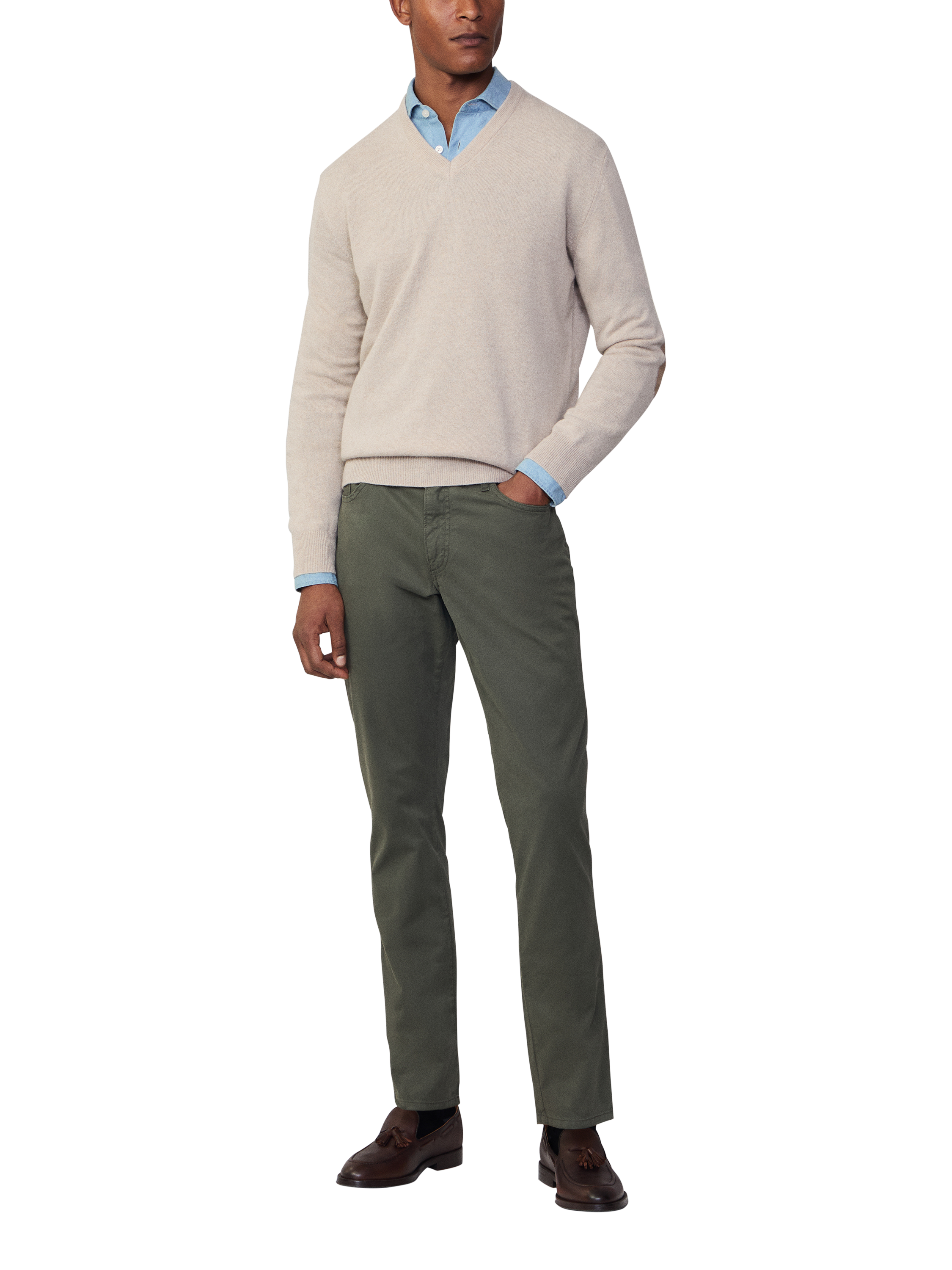 Hackett London Wool & Cashmere Blend V-Neck Jumper, Antique White
