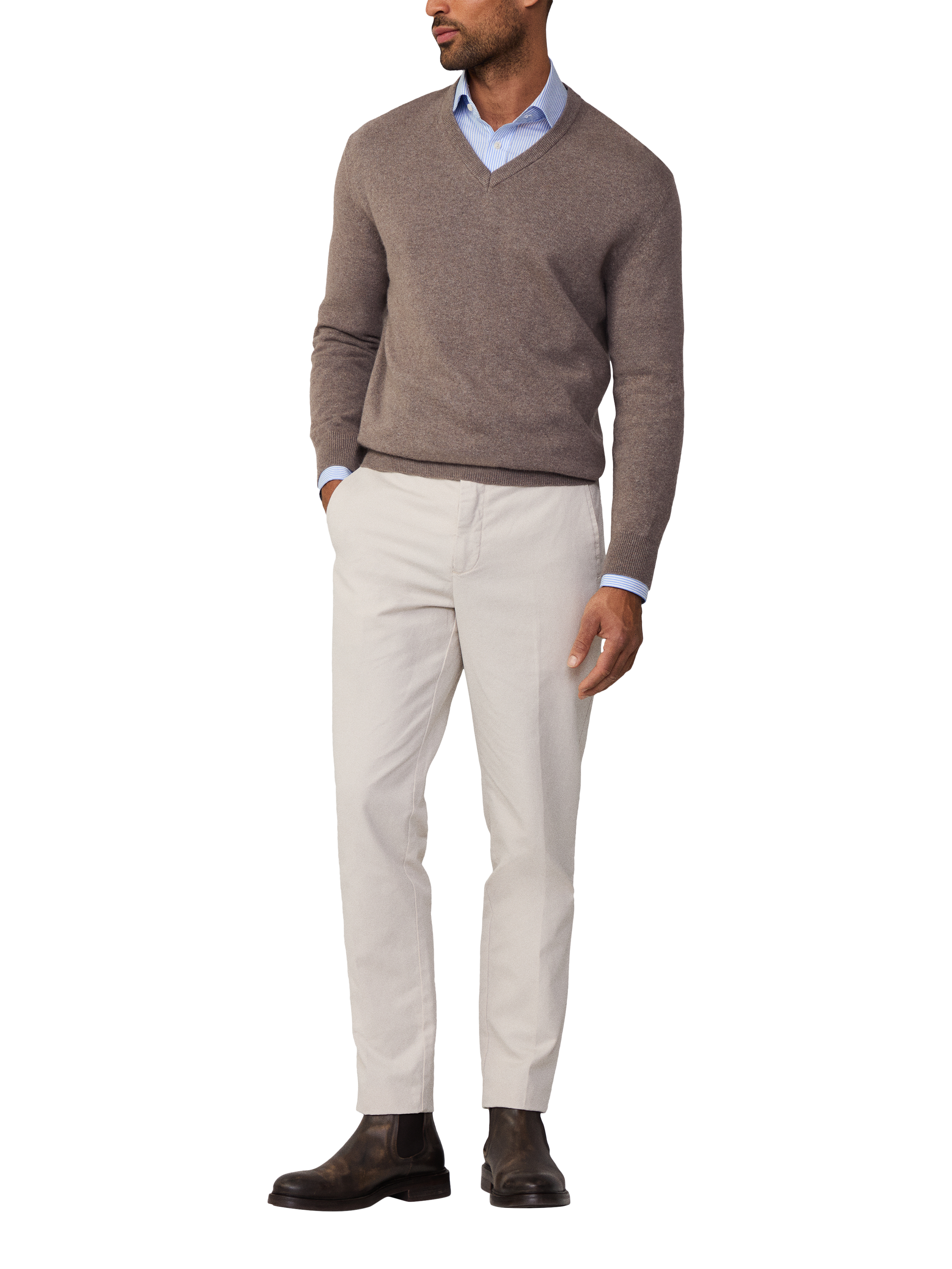 Hackett London Wool & Cashmere Blend V-Neck Jumper, Malt Beige