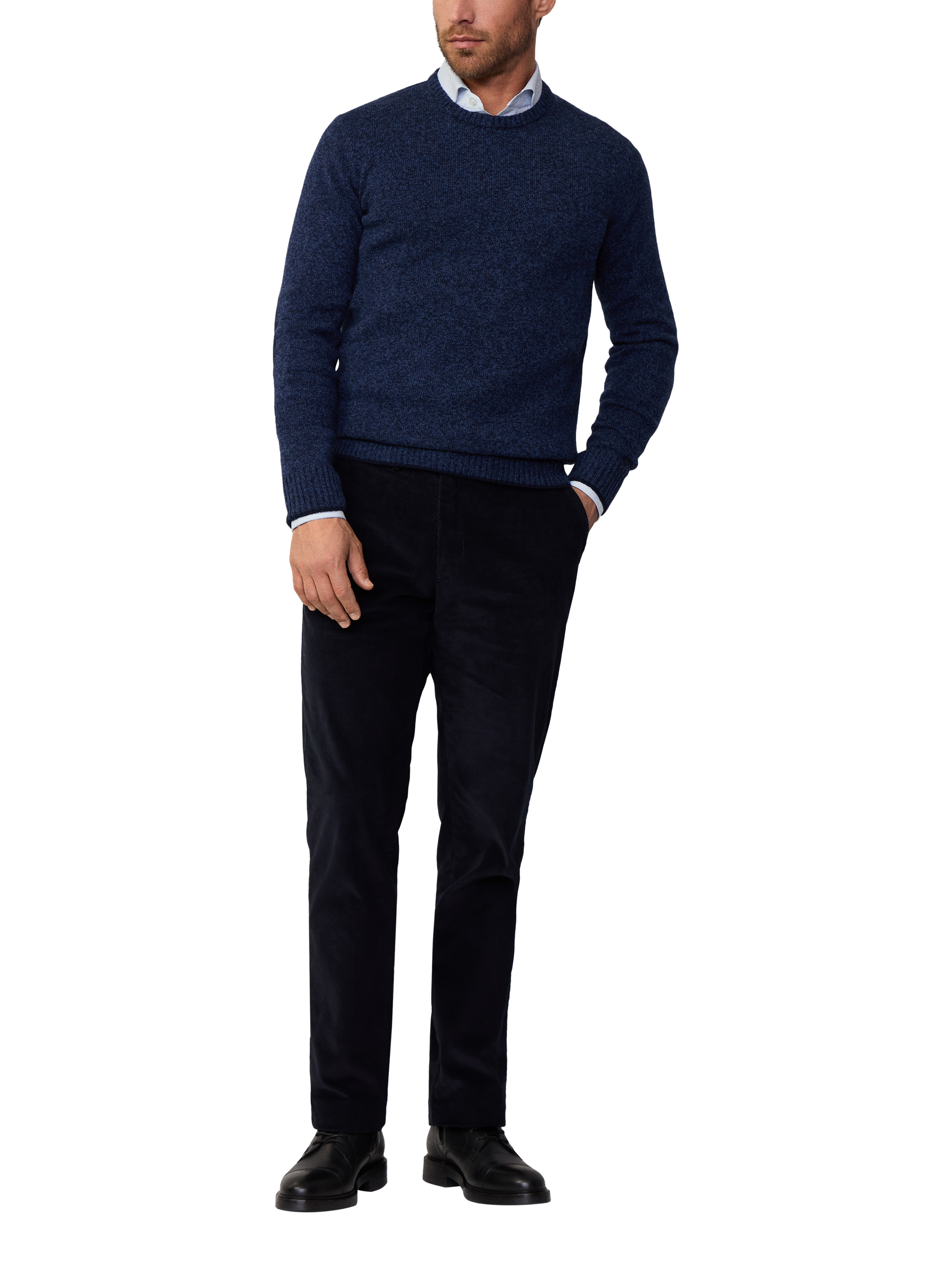 Hackett London Mouliné Merino Wool Crew Jumper, Ink Blue