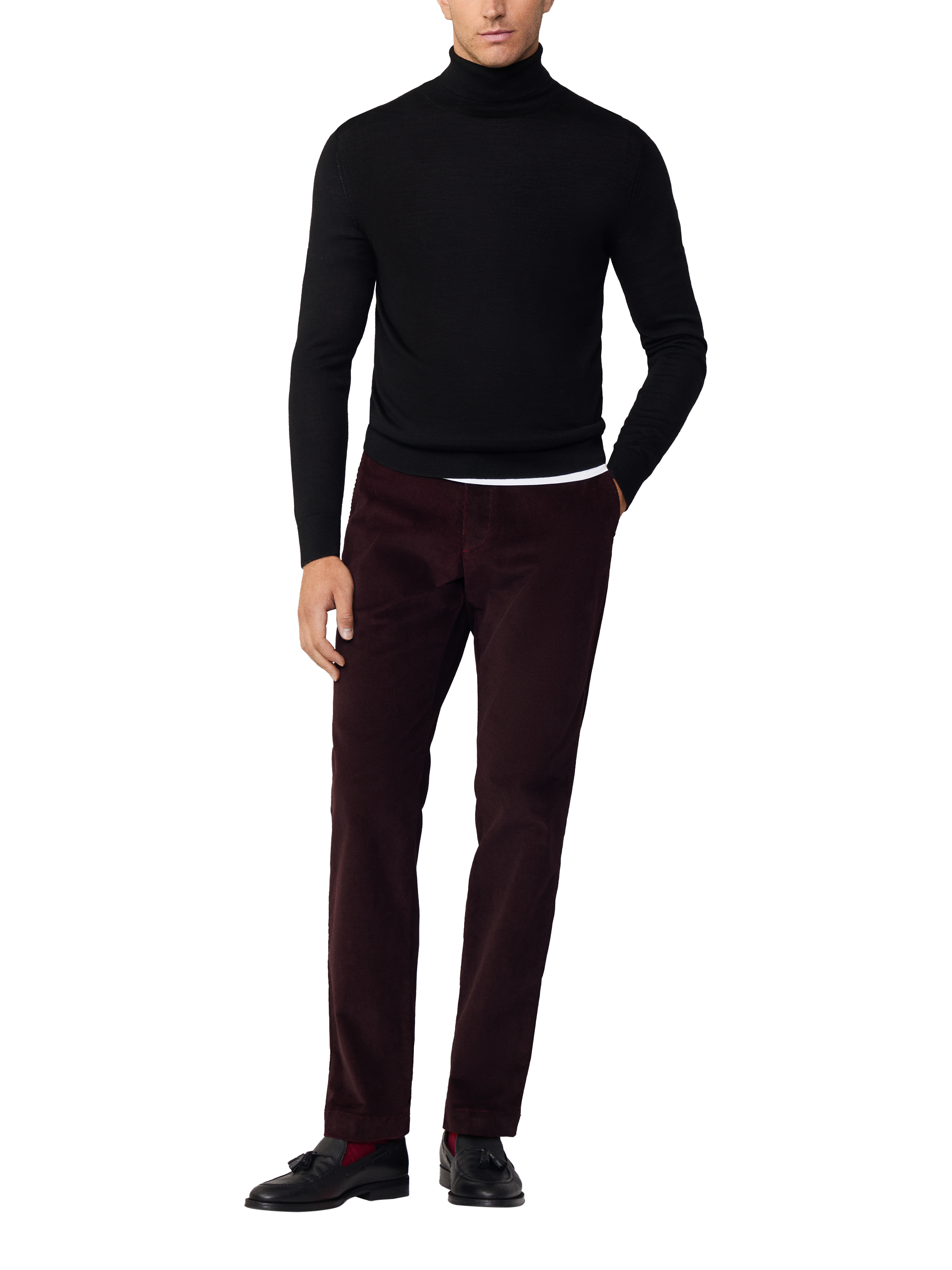 Hackett London Merino Wool & Silk Blend Zip-Through Jumper, Black
