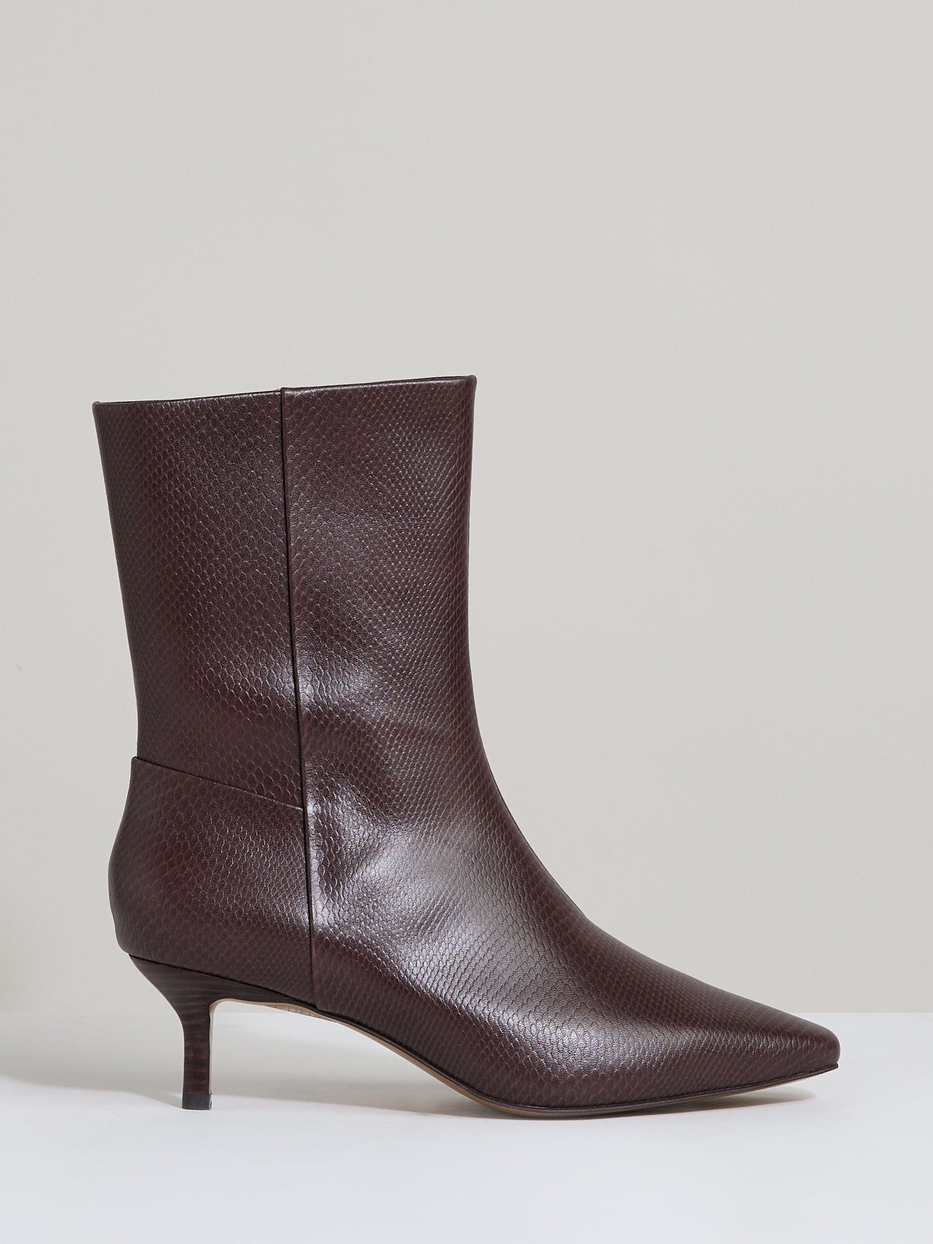 Reiss Millie Leather Pointed Ankle Boots Chocolate