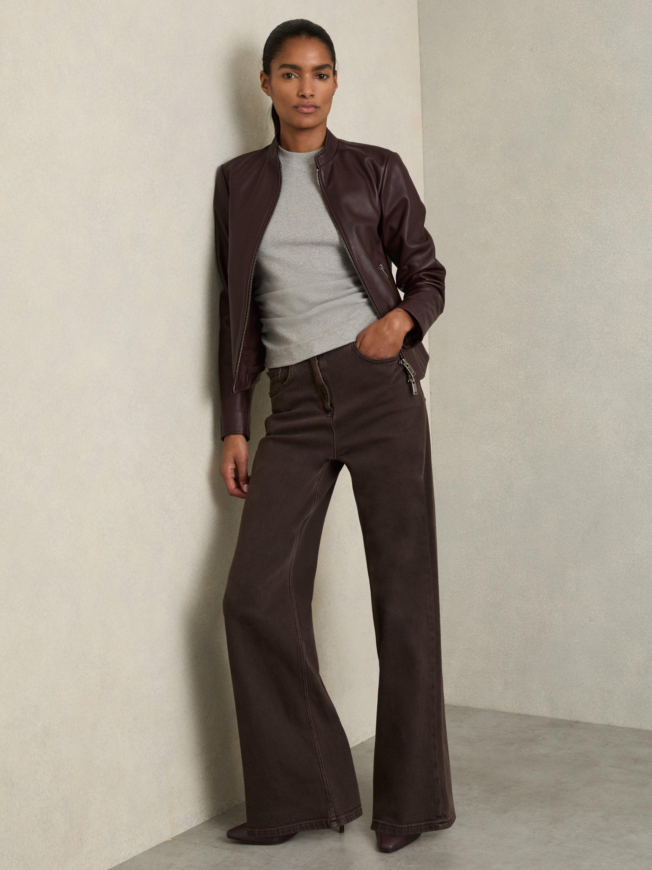Product image 3 of 5, which shows Reiss Millie Leather Pointed Ankle Boots, Chocolate, 3