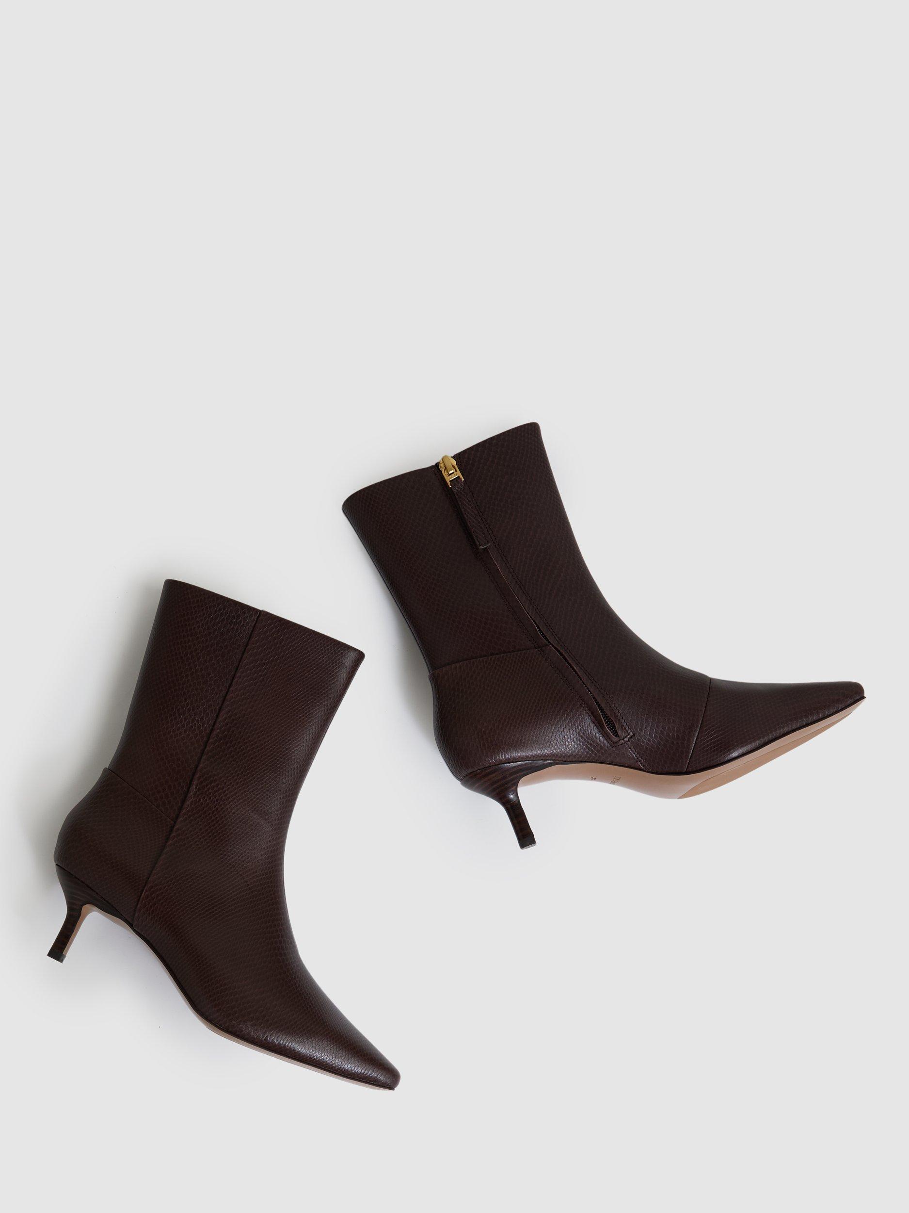 Product image 4 of 5, which shows Reiss Millie Leather Pointed Ankle Boots, Chocolate, 3