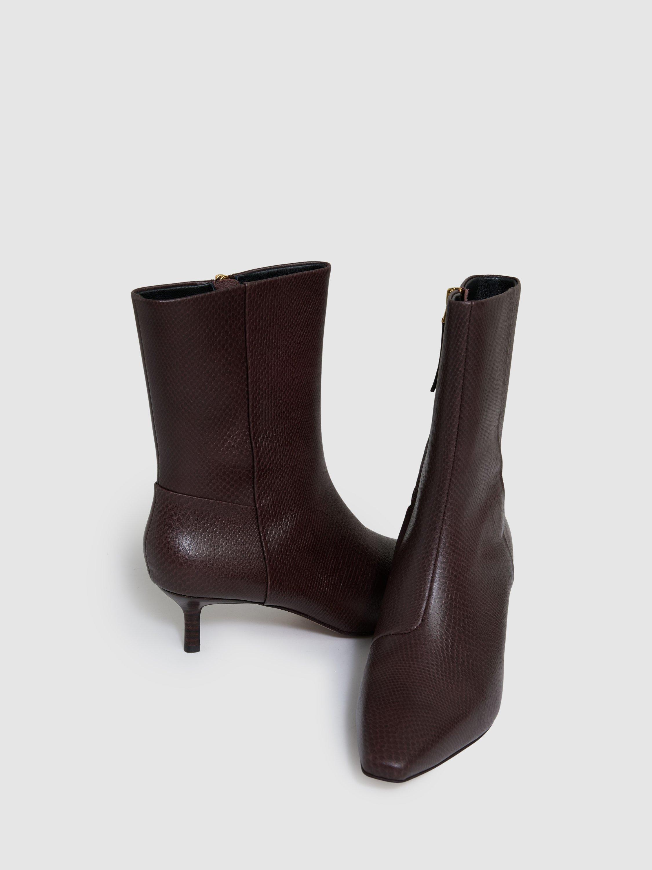 Product image 5 of 5, which shows Reiss Millie Leather Pointed Ankle Boots, Chocolate, 3