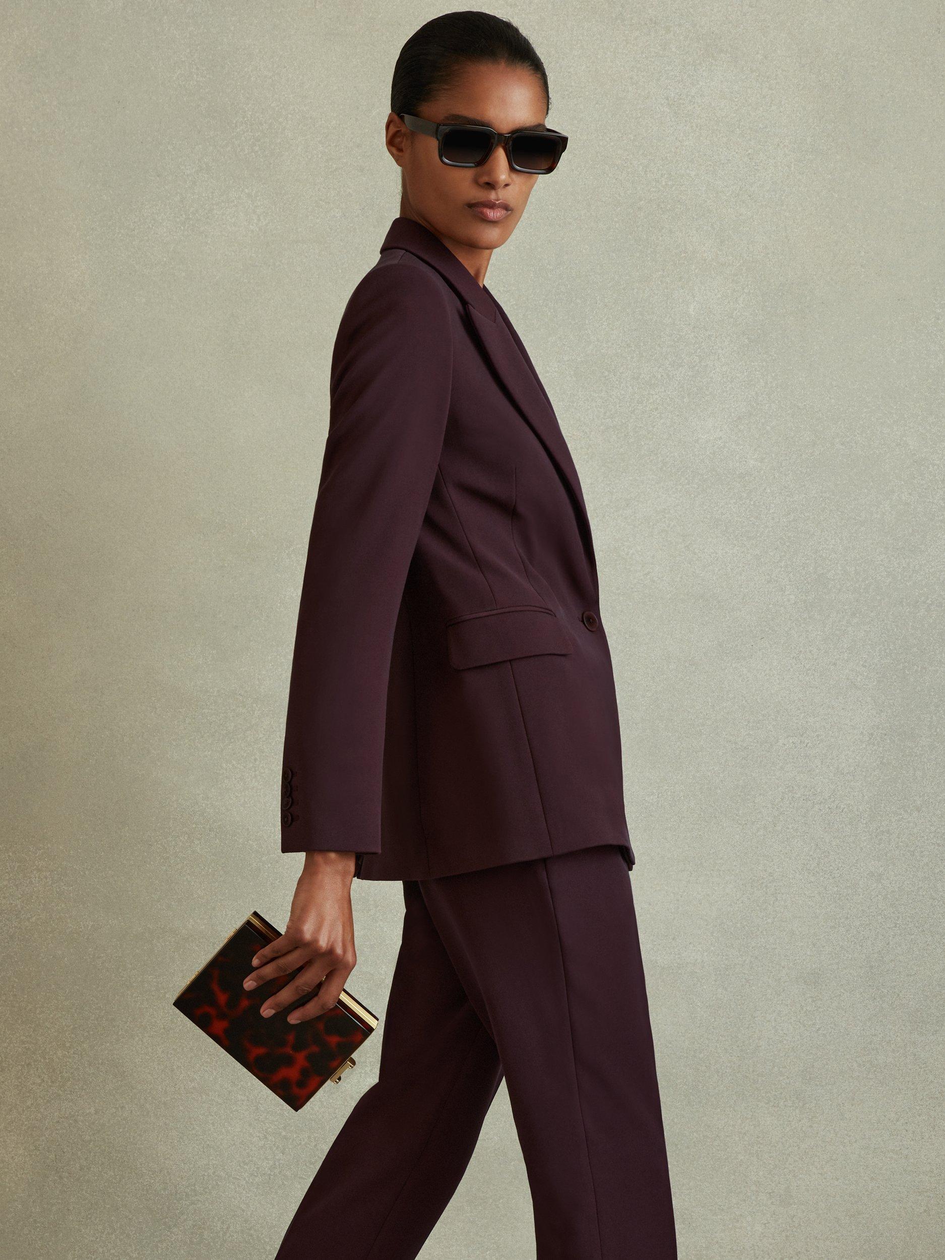 Product image 1 of 5, which shows Reiss Petite Gabi Tailored Single Breasted Suit Blazer, Berry, 6Pt