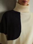 Reiss Ezra Wool Cashmere Abstract Roll Neck Jumper, Cream/Brown