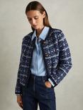 Reiss Felicity Wool Blend Abstract Knitted Cardigan, Blue