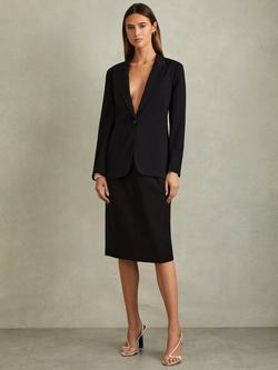 Reiss Gabi Petite Tailored Midi Suit Skirt, Black, Black