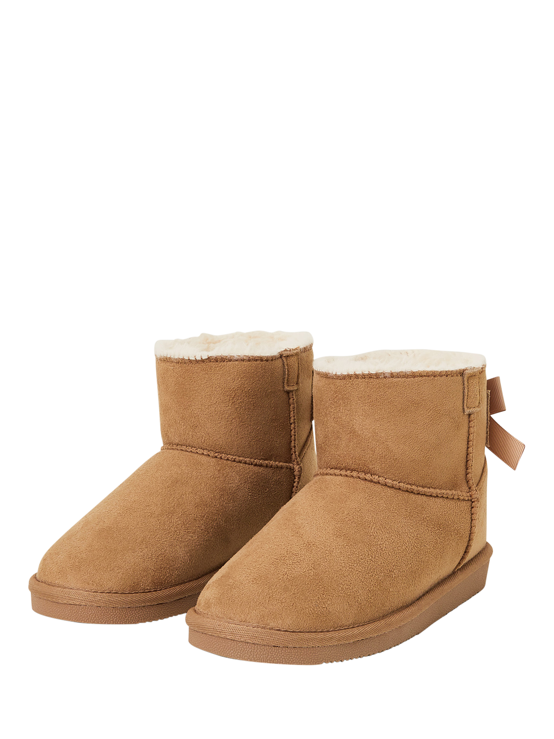 Product image 1 of 5, which shows Angels by Accessorize Kids' Suedette Bow Detail Lined Ankle Boots, Tan, 1