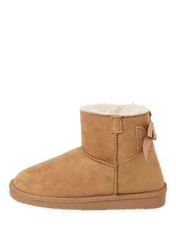 Angels by Accessorize Kids' Suedette Bow Detail Lined Ankle Boots, Tan - view 2, Tan