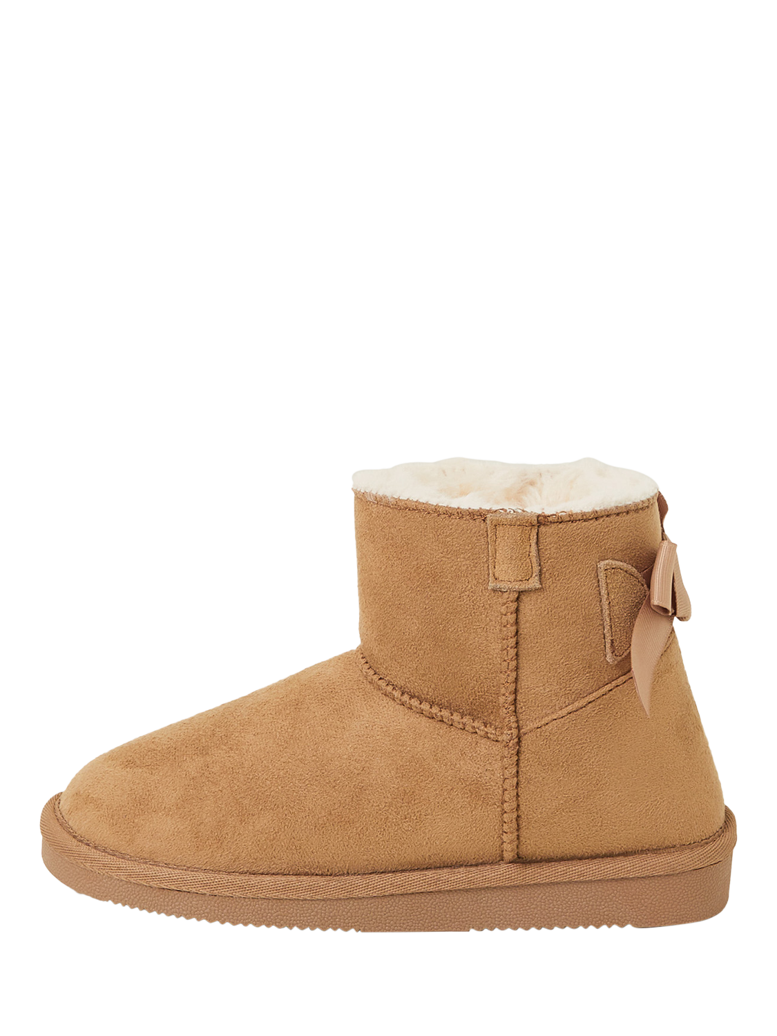 Product image 3 of 5, which shows Angels by Accessorize Kids' Suedette Bow Detail Lined Ankle Boots, Tan, 1