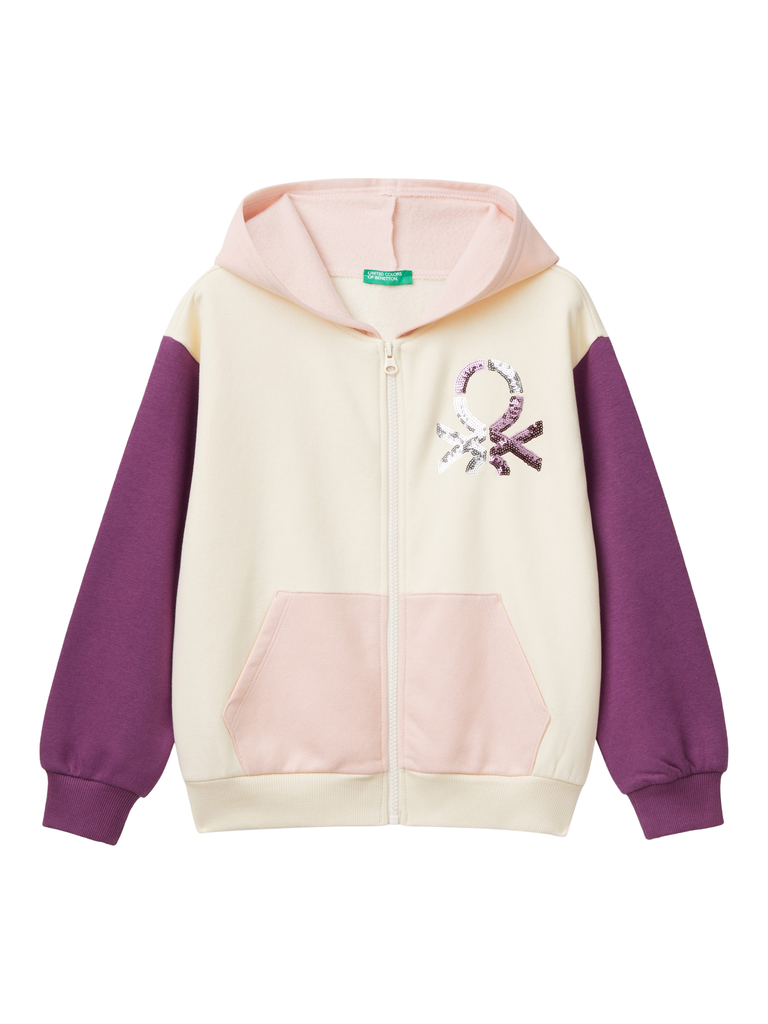Benetton Kids' Colour Block Zip Up Hoodie, Multi
