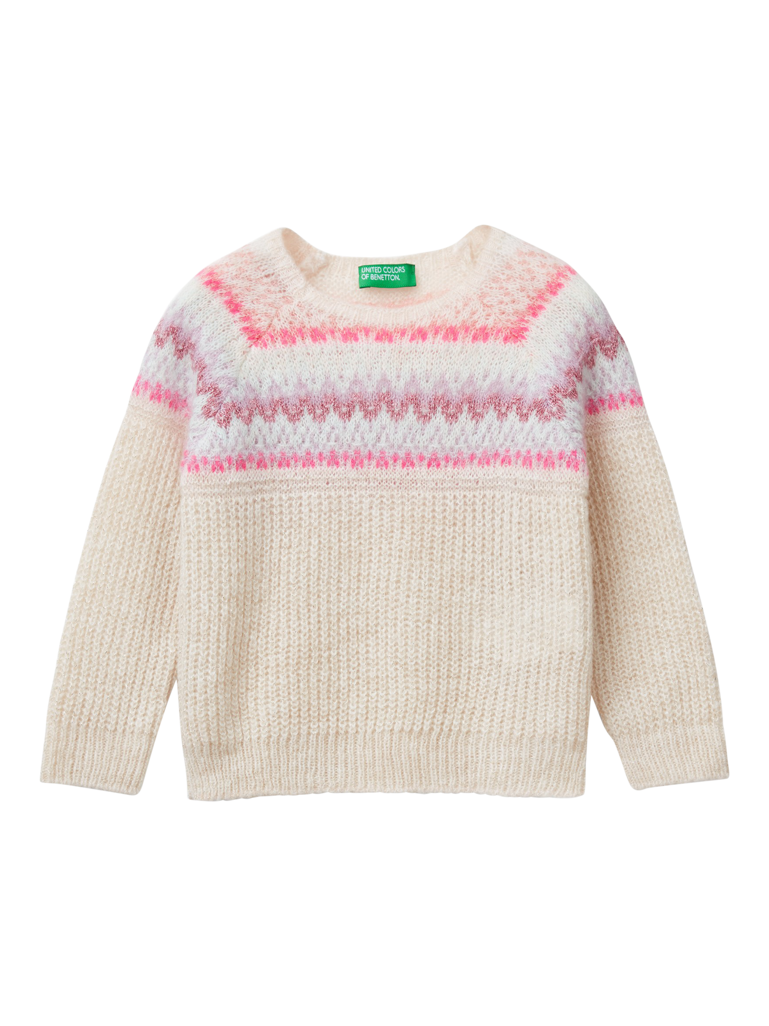 Benetton Kids' Fair Isle Jacquard Jumper, Cream