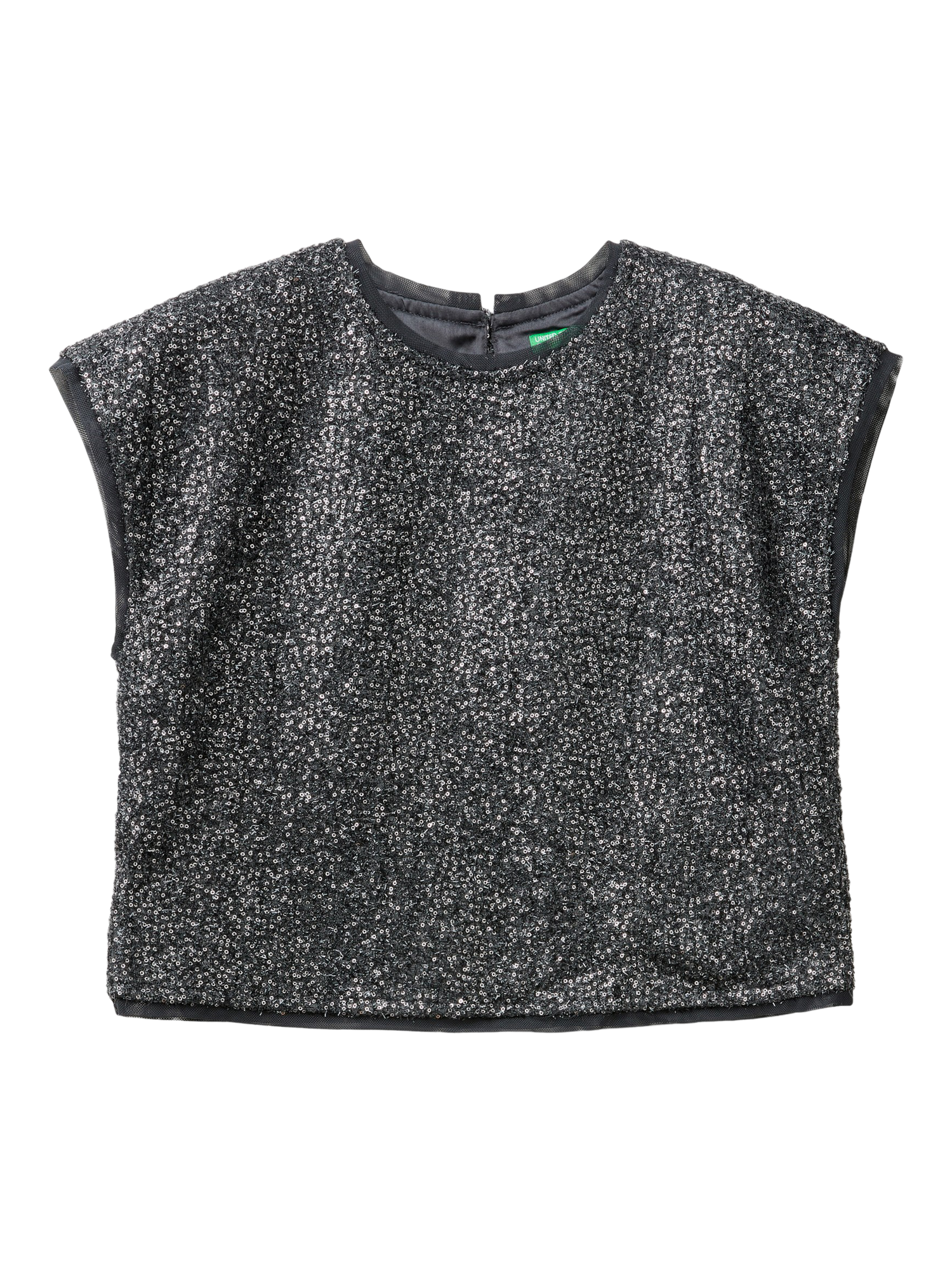 Benetton Kids' Sequin Sleeveless Top, Dark Grey