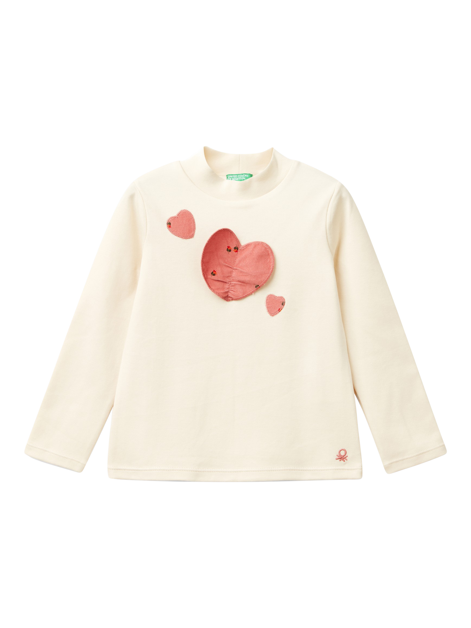 Benetton Kids' 3D Hearts Long Sleeve T-Shirt, Sand