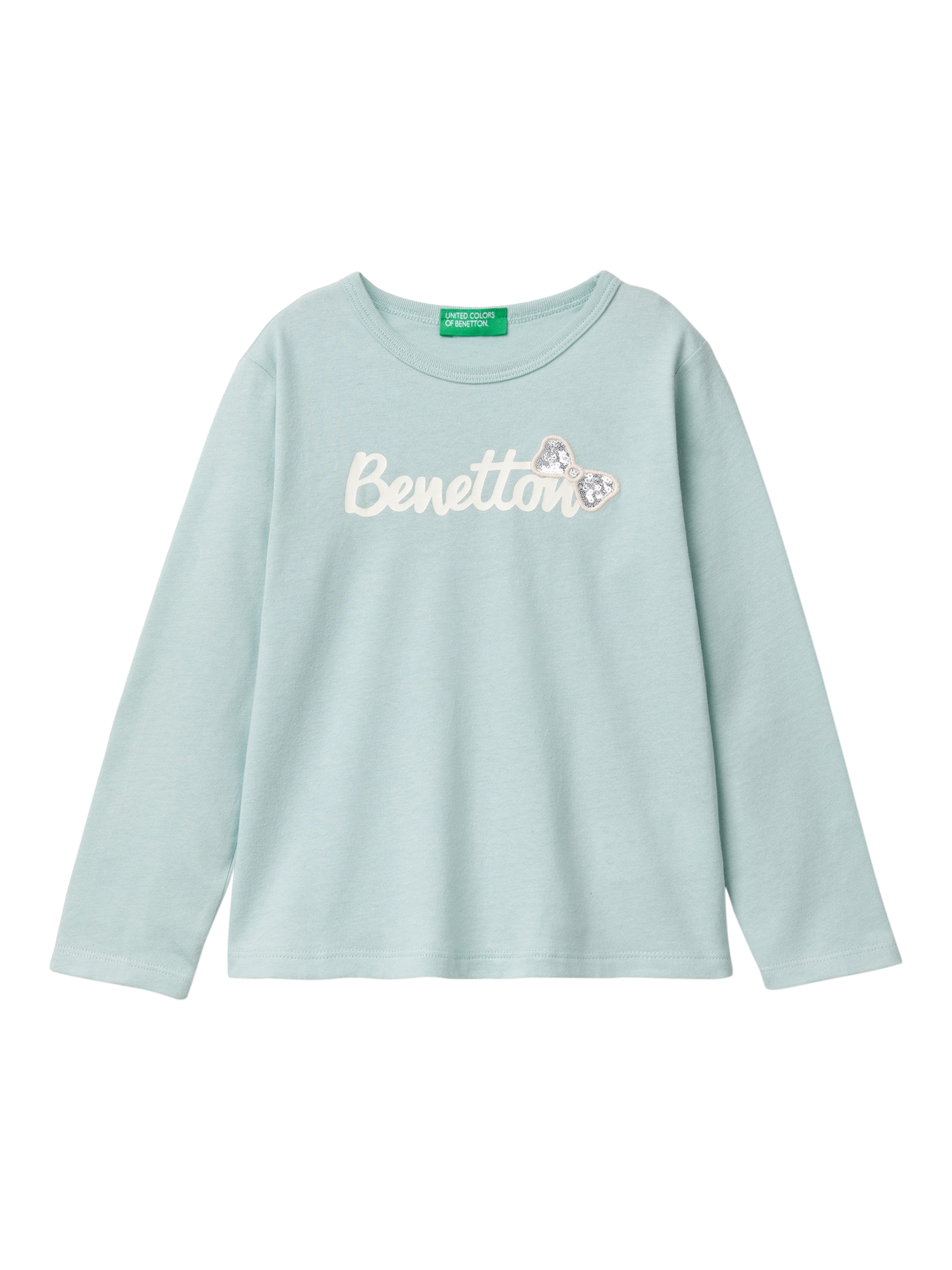 Benetton Kids' Logo Long Sleeve T-Shirt, Teal Green
