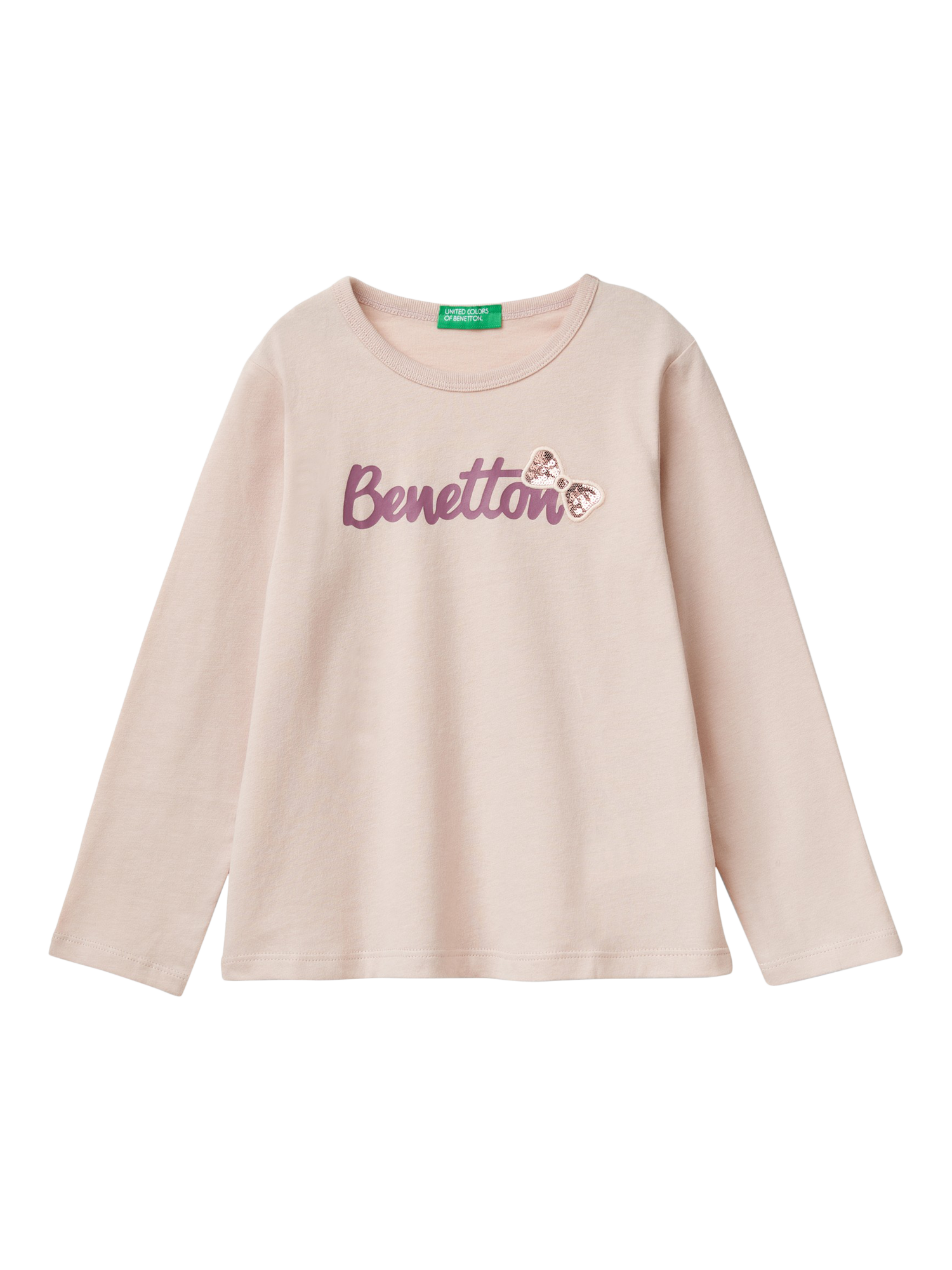 Benetton Kids' Logo Long Sleeve T-Shirt, Pastel Pink