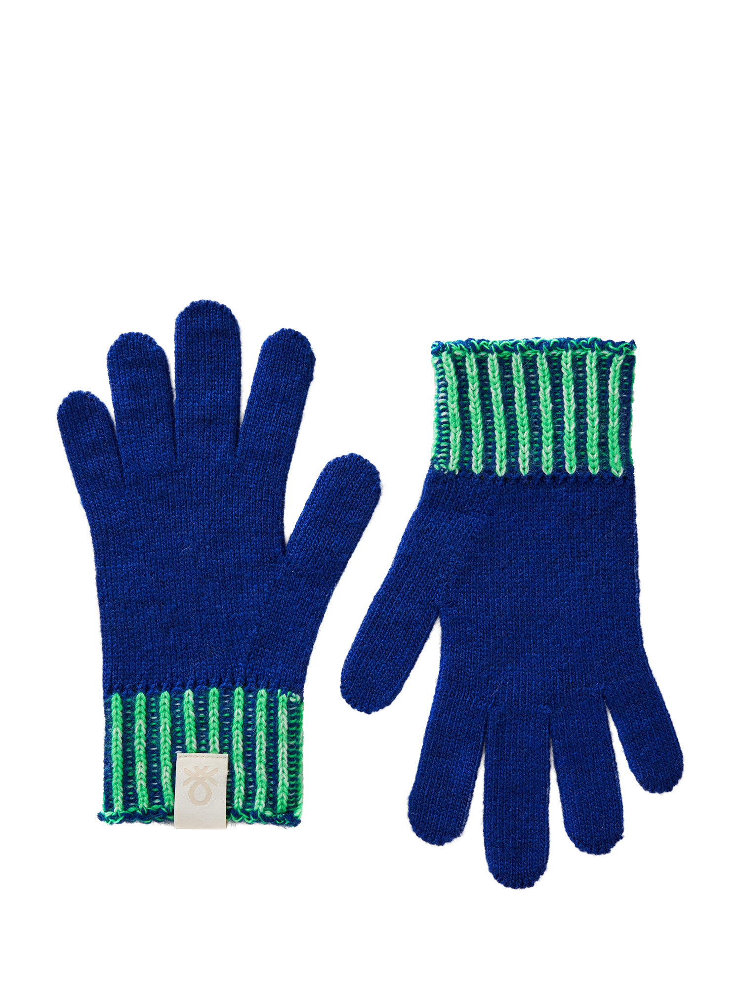 Benetton Kids' Mouliné Wool Gloves, Blue/Green, 6-9 years
