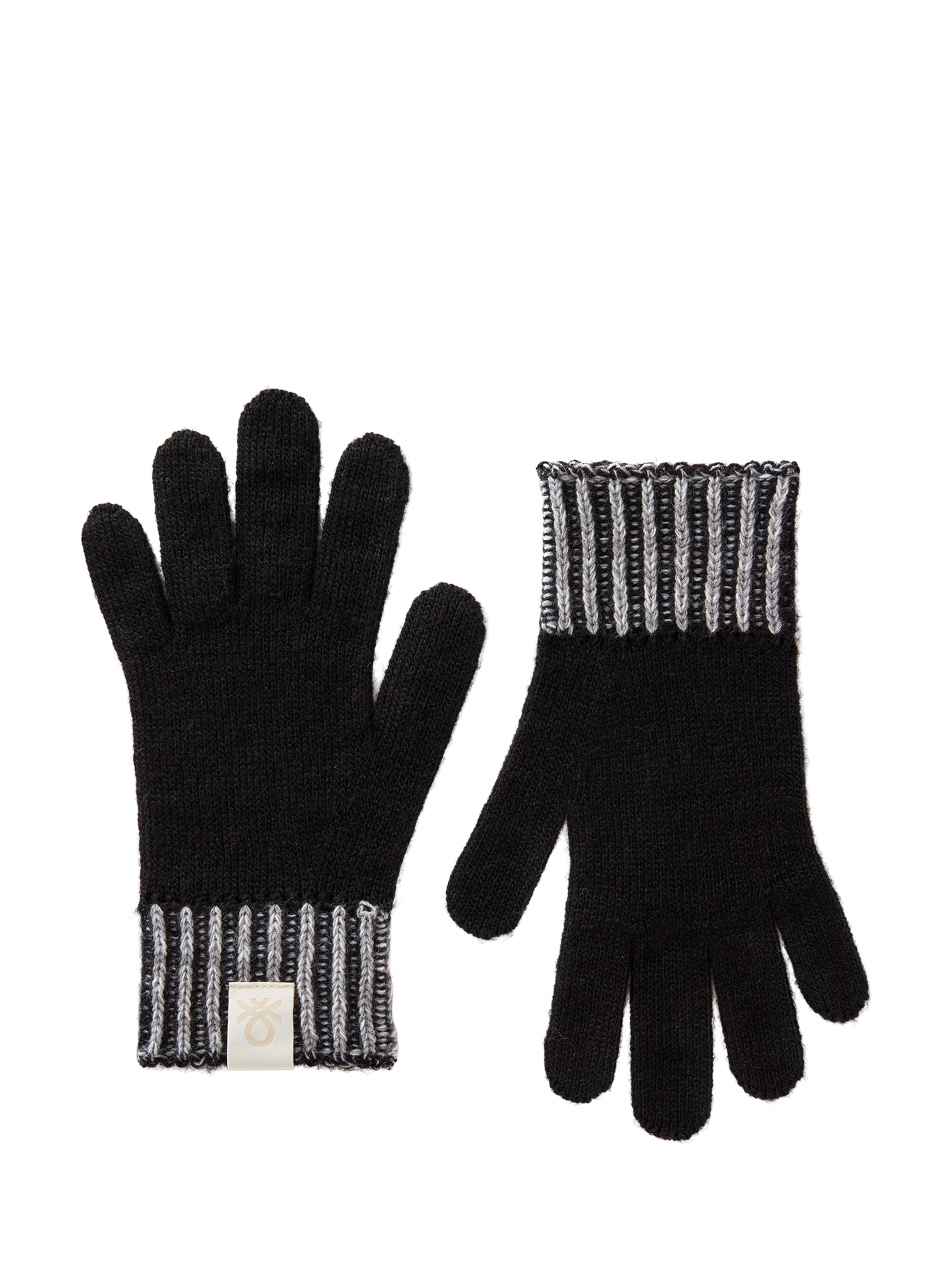 Benetton Kids' Mouliné Wool Gloves, Black/Grey, 6-9 years