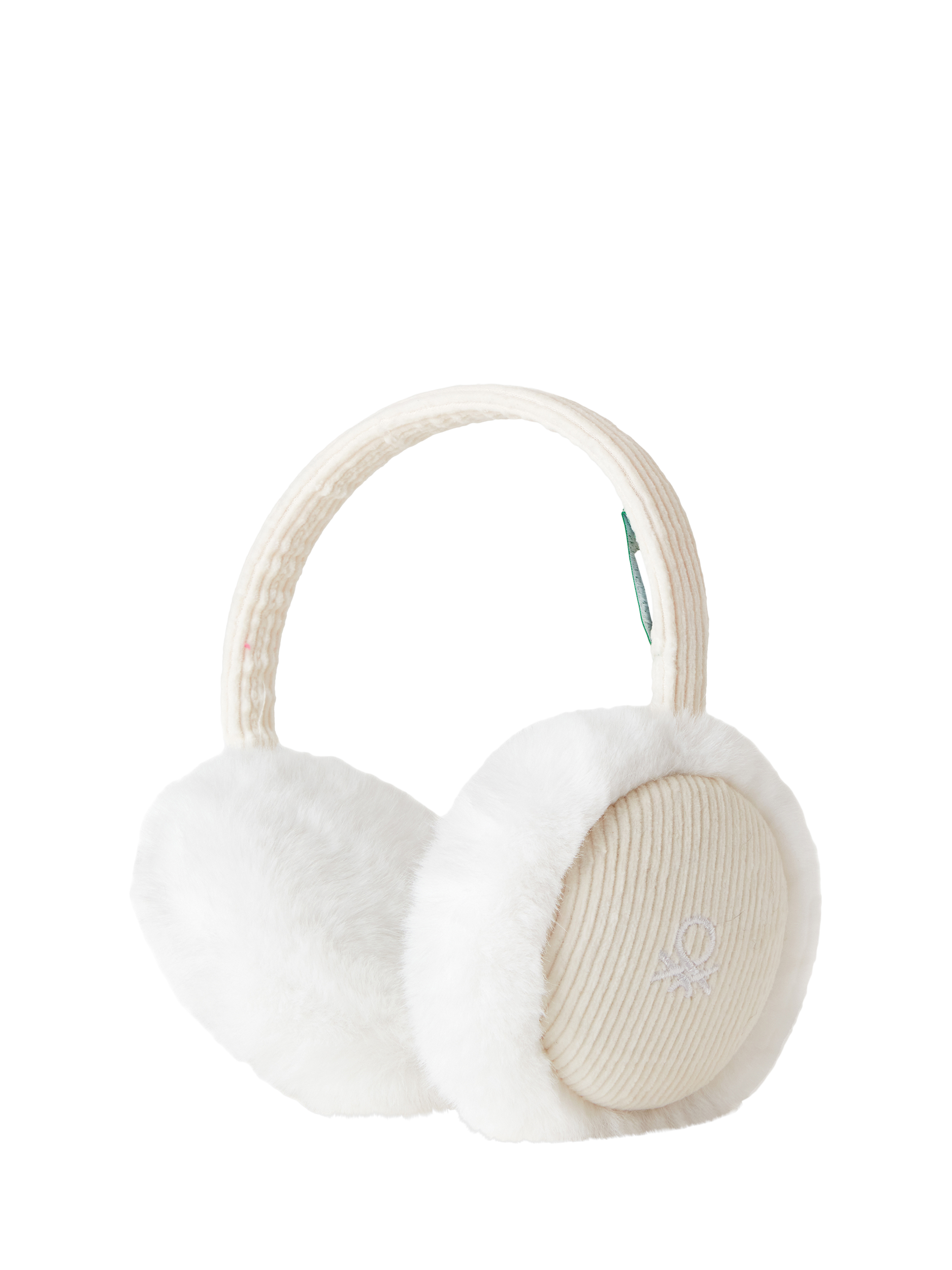 Benetton Kids' Faux Fur Cotton Corduroy Ear Muffs, Off White, One Size