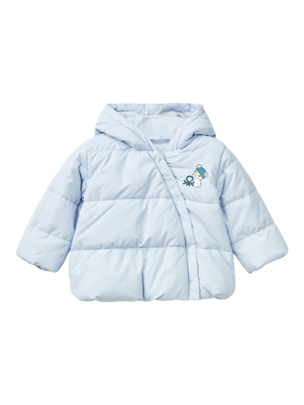 Benetton Kids' 3D Ears Hooded Padded Jacket, Light Blue Powder