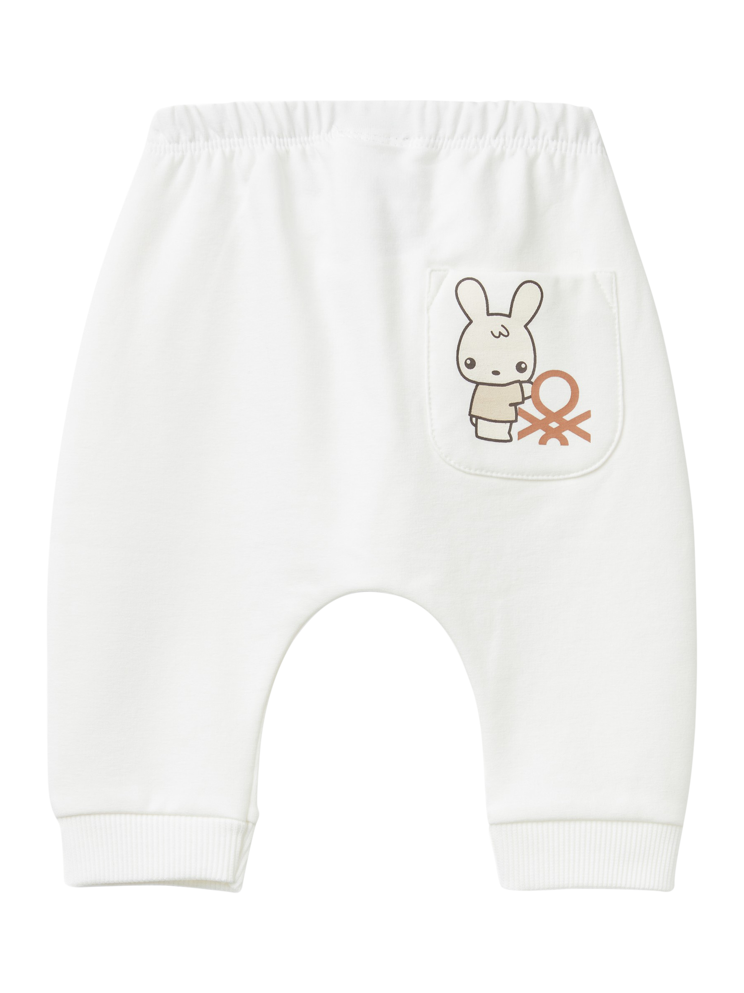 Product image 2 of 3, which shows Benetton Baby Stretch Fleece Elasticated Waist Joggers, Off White, 0-3 months