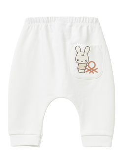 Benetton Baby Stretch Fleece Elasticated Waist Joggers, Off White - view 2, Off White