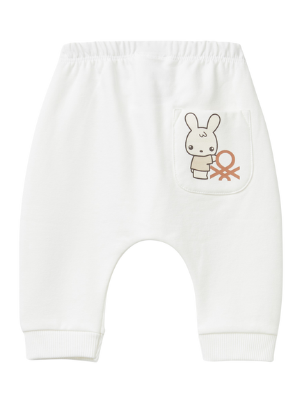 Benetton Baby Stretch Fleece Elasticated Waist Joggers, Off White - view 2, Off White