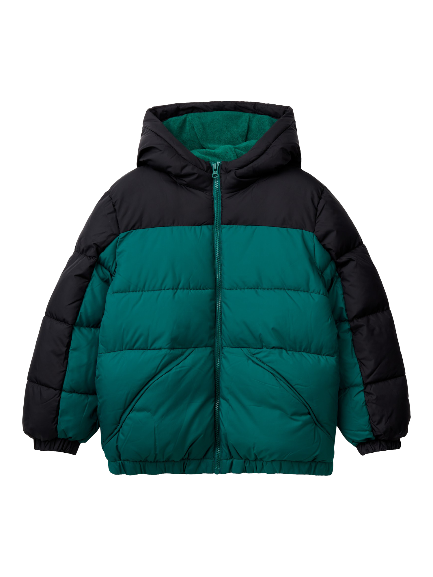 Benetton Kids' Eco Feather Puffer Jacket, Forest Green