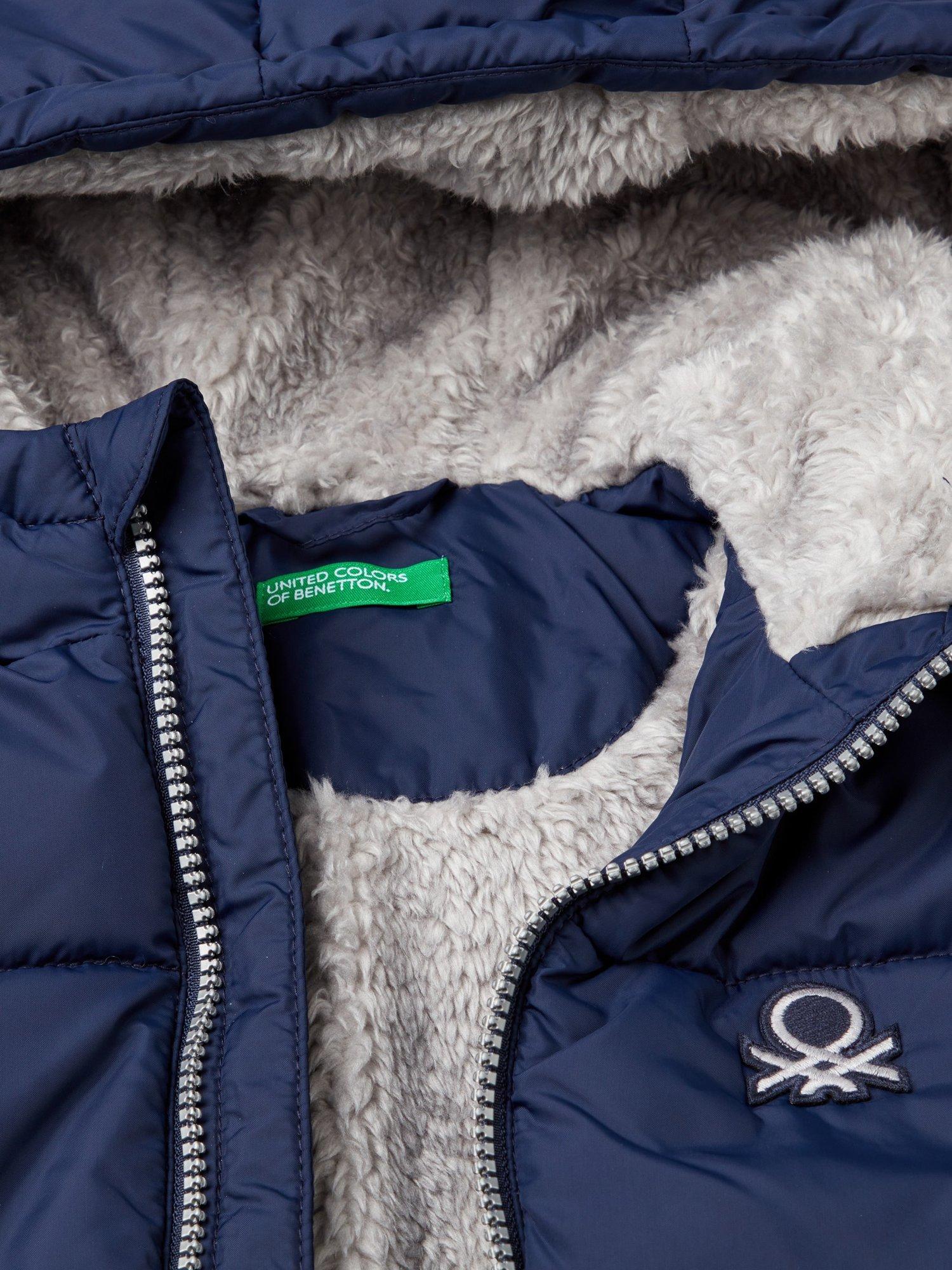 Product image 3 of 3, which shows Benetton Kids' Faux Fur Lined Hooded Padded Jacket, Night Blue, 18-24 months