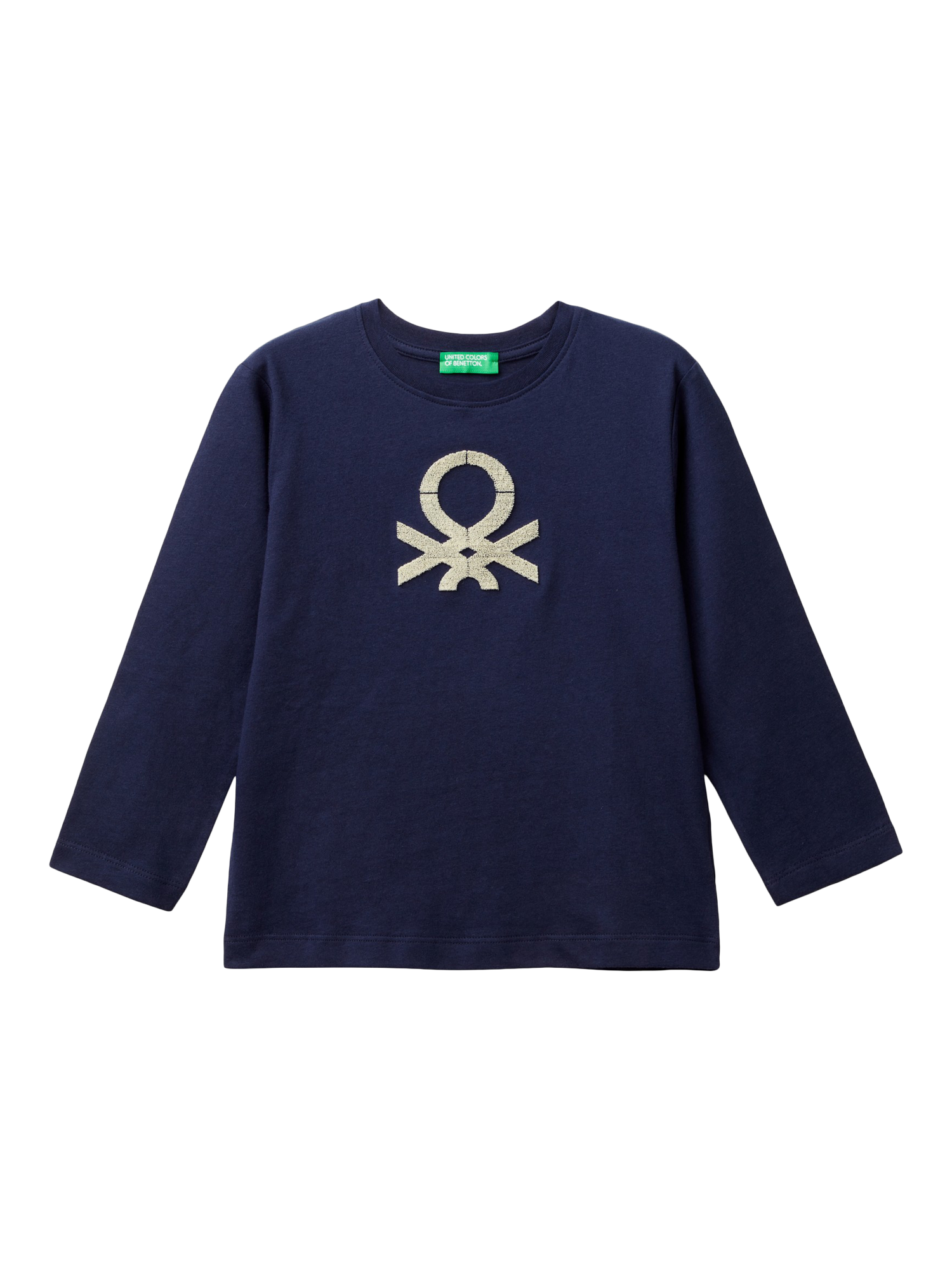 Benetton Kids' Logo Long Sleeve T-Shirt, Night Blue