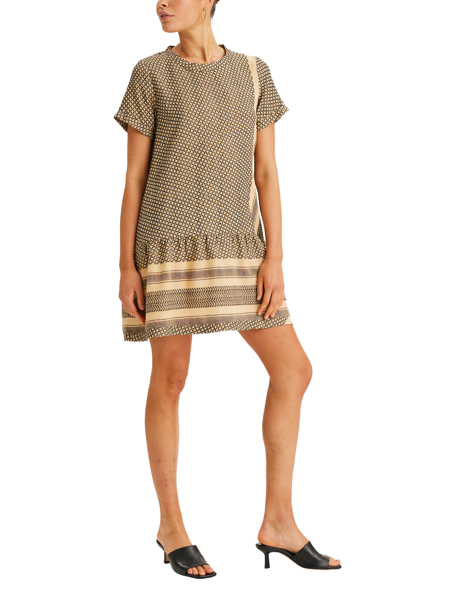 Product image 1 of 2, which shows SUMMERY Copenhagen Short Sleeve Cotton Mini Dress, Beige, XS