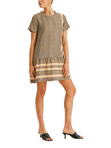 SUMMERY Copenhagen Short Sleeve Cotton Mini Dress, Beige
