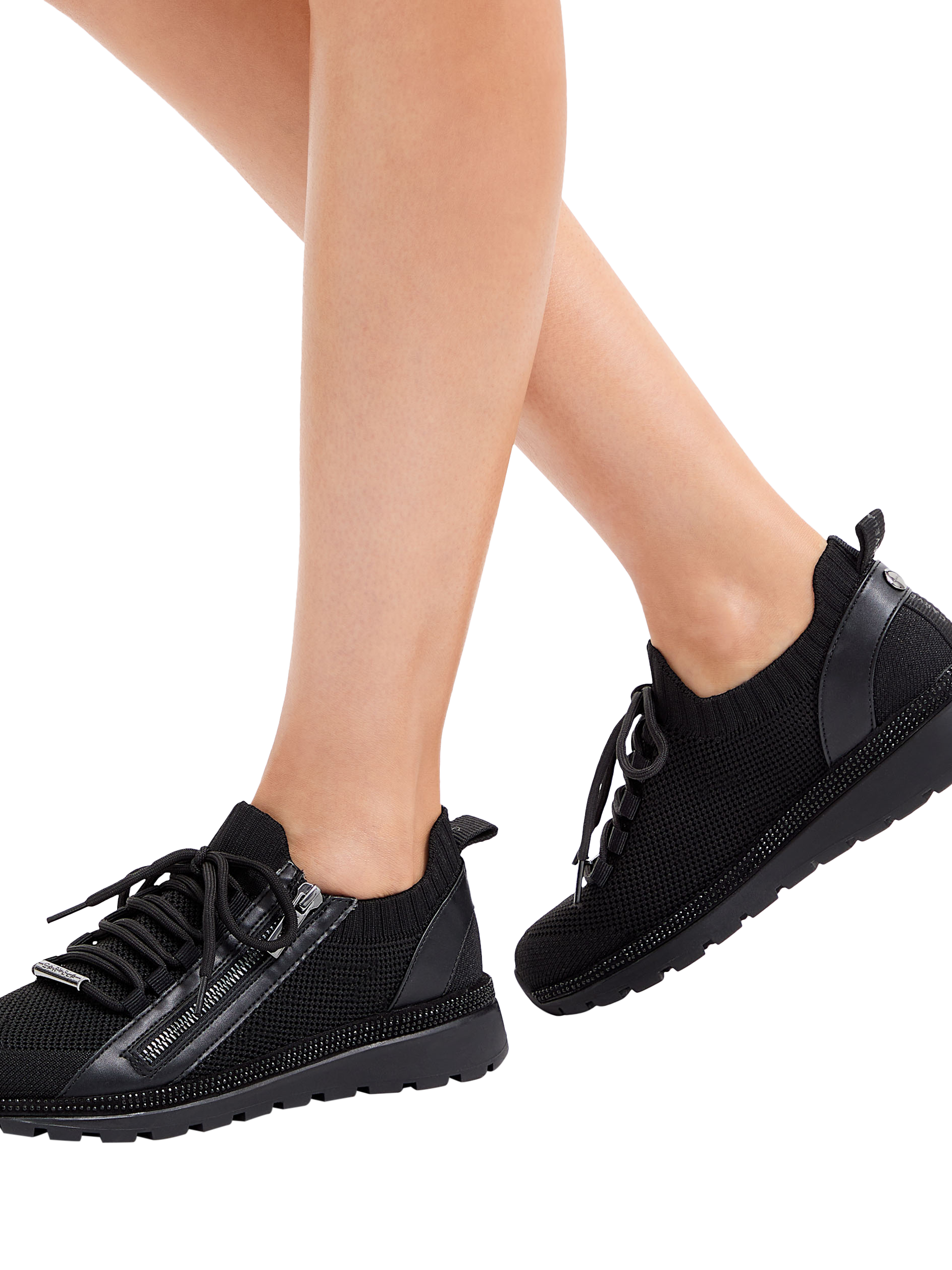 Product image 2 of 5, which shows Carvela Pace Zip Knit Trainers, Black, 3