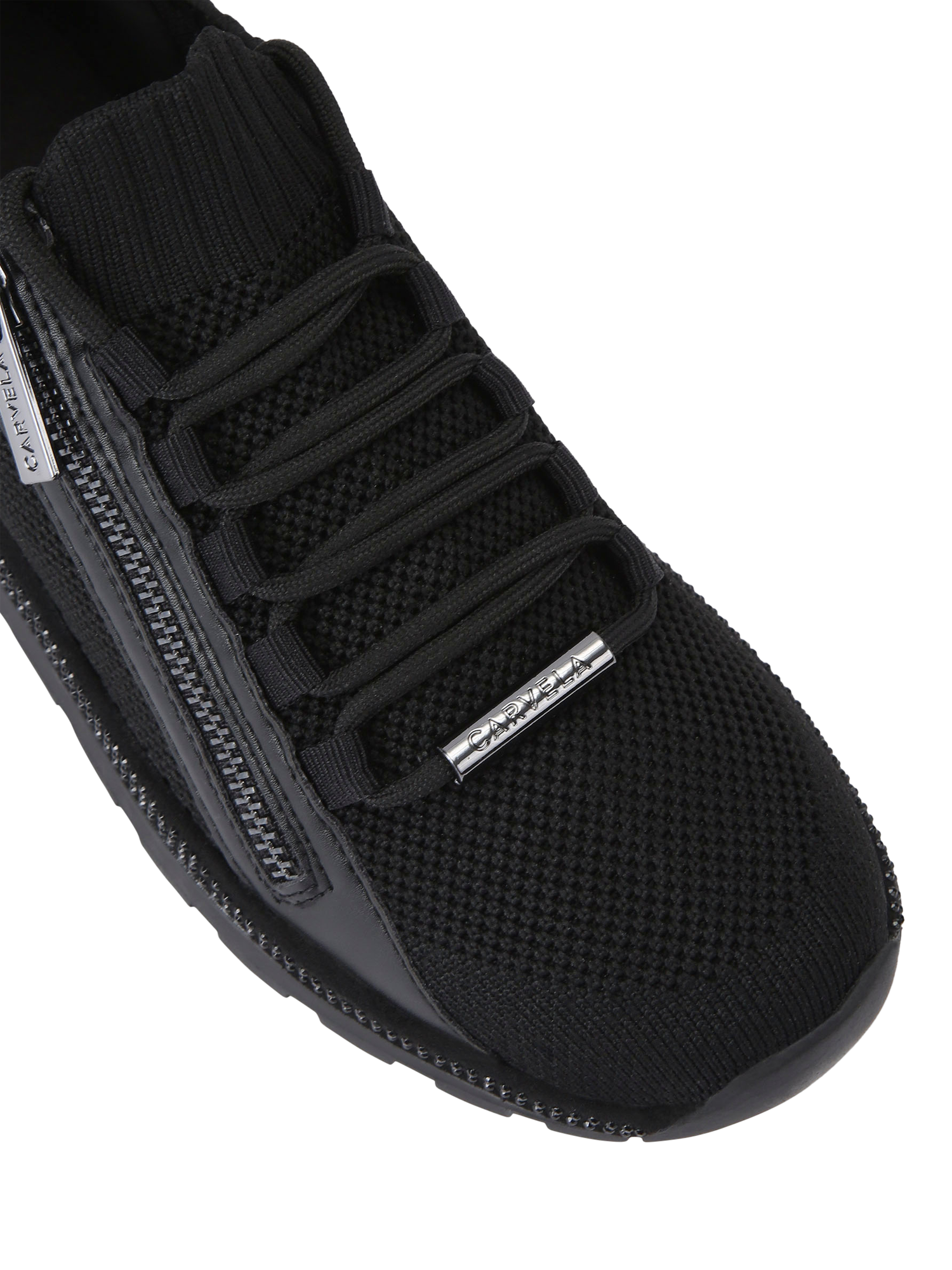 Product image 5 of 5, which shows Carvela Pace Zip Knit Trainers, Black, 3
