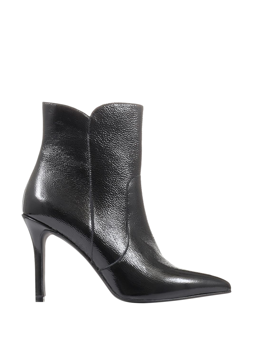 Jones Bootmaker Cadence Patent Leather Stiletto Heel Ankle Boots Black Patent