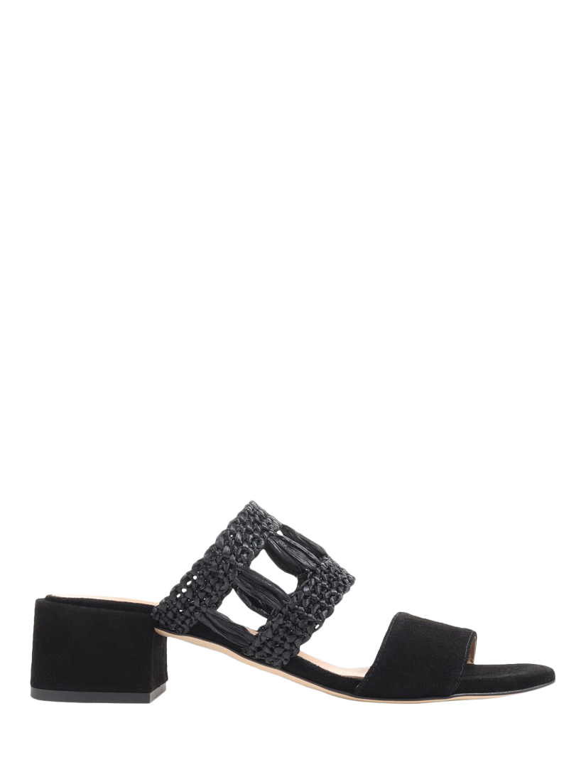 Product image 1 of 6, which shows Jones Bootmaker Kimora Raffia Heeled Mule Sandals, Black, 4