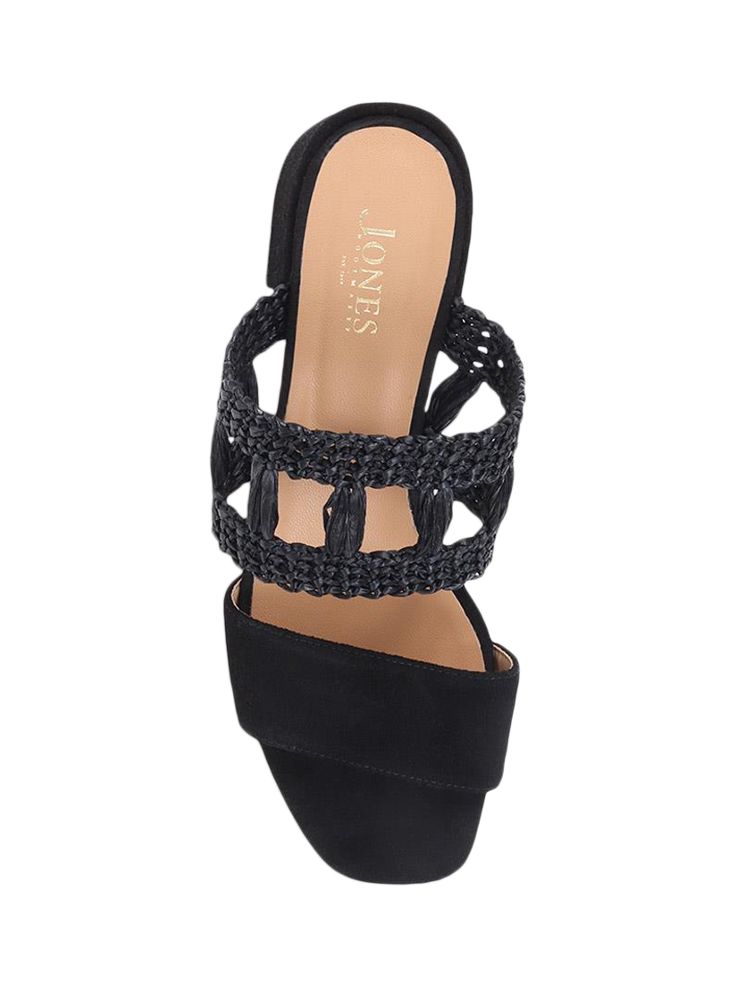 Product image 5 of 6, which shows Jones Bootmaker Kimora Raffia Heeled Mule Sandals, Black, 4