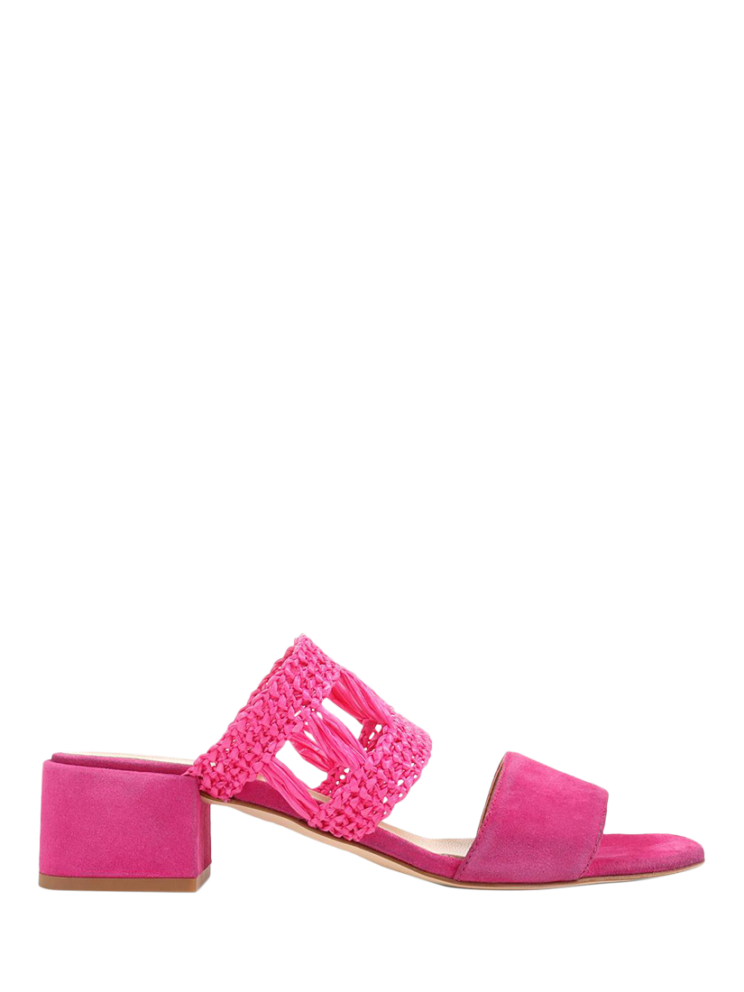 Product image 1 of 6, which shows Jones Bootmaker Kimora Raffia Heeled Mule Sandals, Hot Pink, 4