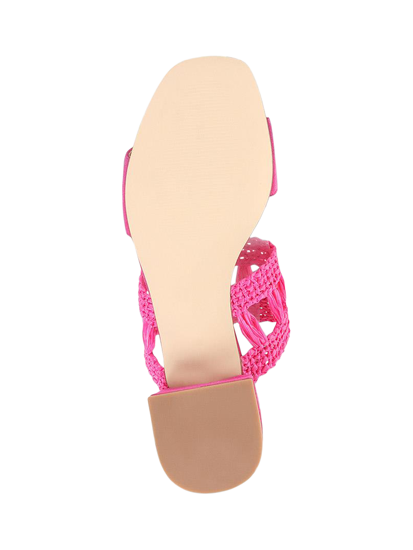 Product image 6 of 6, which shows Jones Bootmaker Kimora Raffia Heeled Mule Sandals, Hot Pink, 4