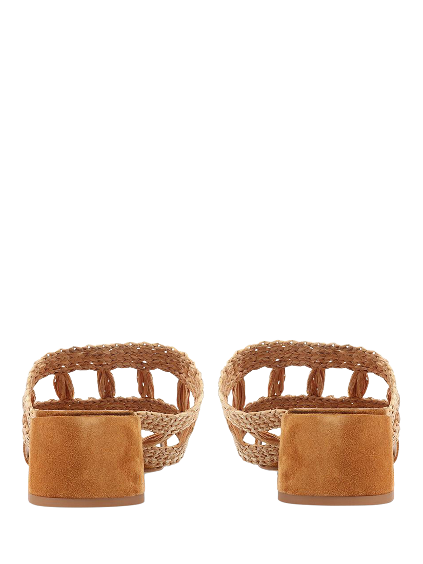 Product image 3 of 5, which shows Jones Bootmaker Kimora Raffia Heeled Mule Sandals, Tan, 4