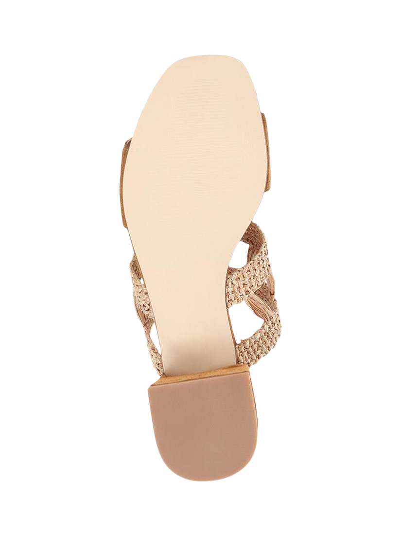 Product image 5 of 5, which shows Jones Bootmaker Kimora Raffia Heeled Mule Sandals, Tan, 4