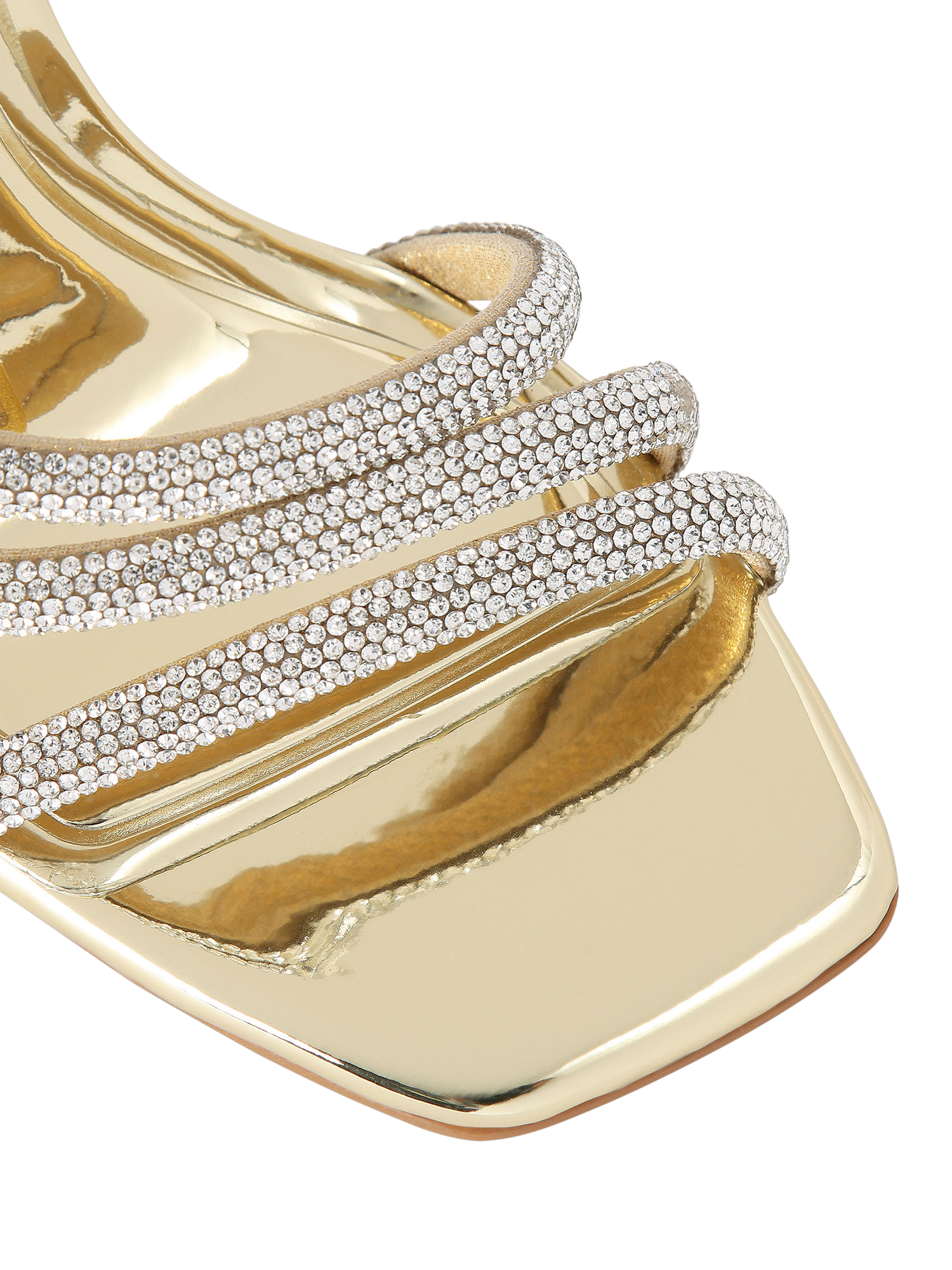 Product image 5 of 5, which shows KG Kurt Geiger Savanna Crystal Embellished Strappy Heeled Sandals, Gold, 3