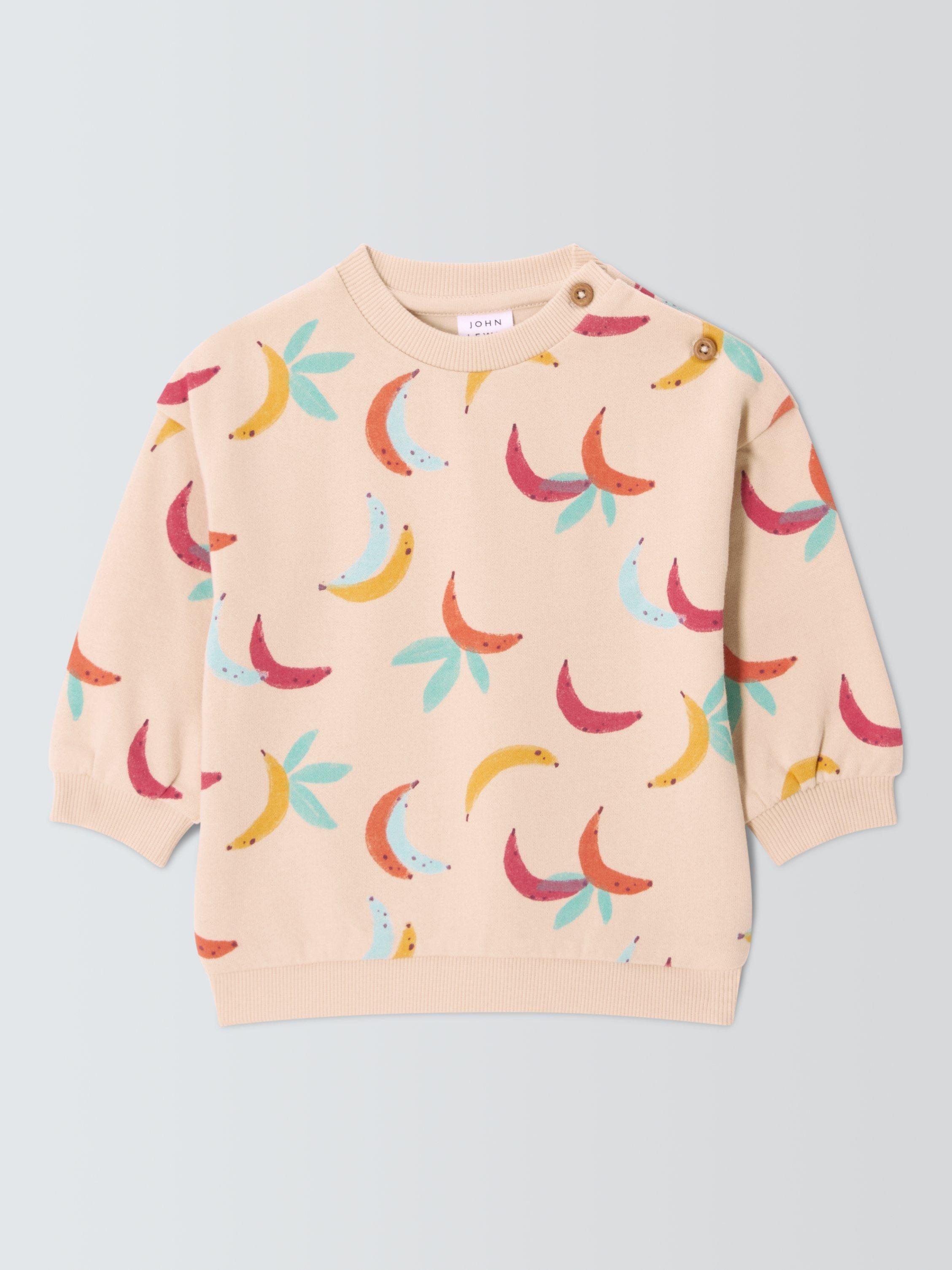 Product image 1 of 3, which shows John Lewis Baby Bananas Print Sweatshirt, Multi, 0-3 months