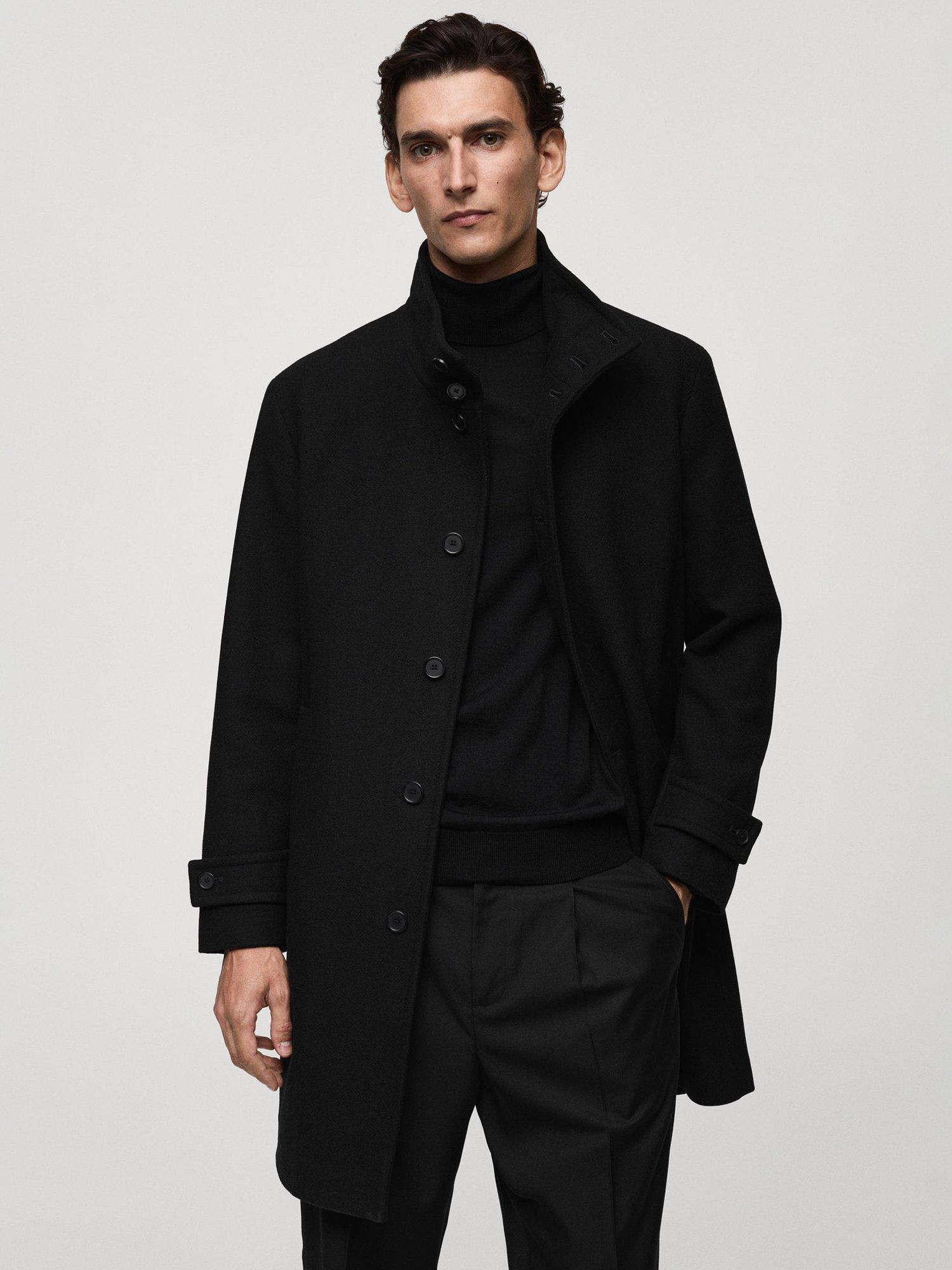 Mango Funnel Wool Blend Coat, Black