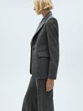 Mango Pepper Speckled Jacquard Wool Rich Blazer, Black