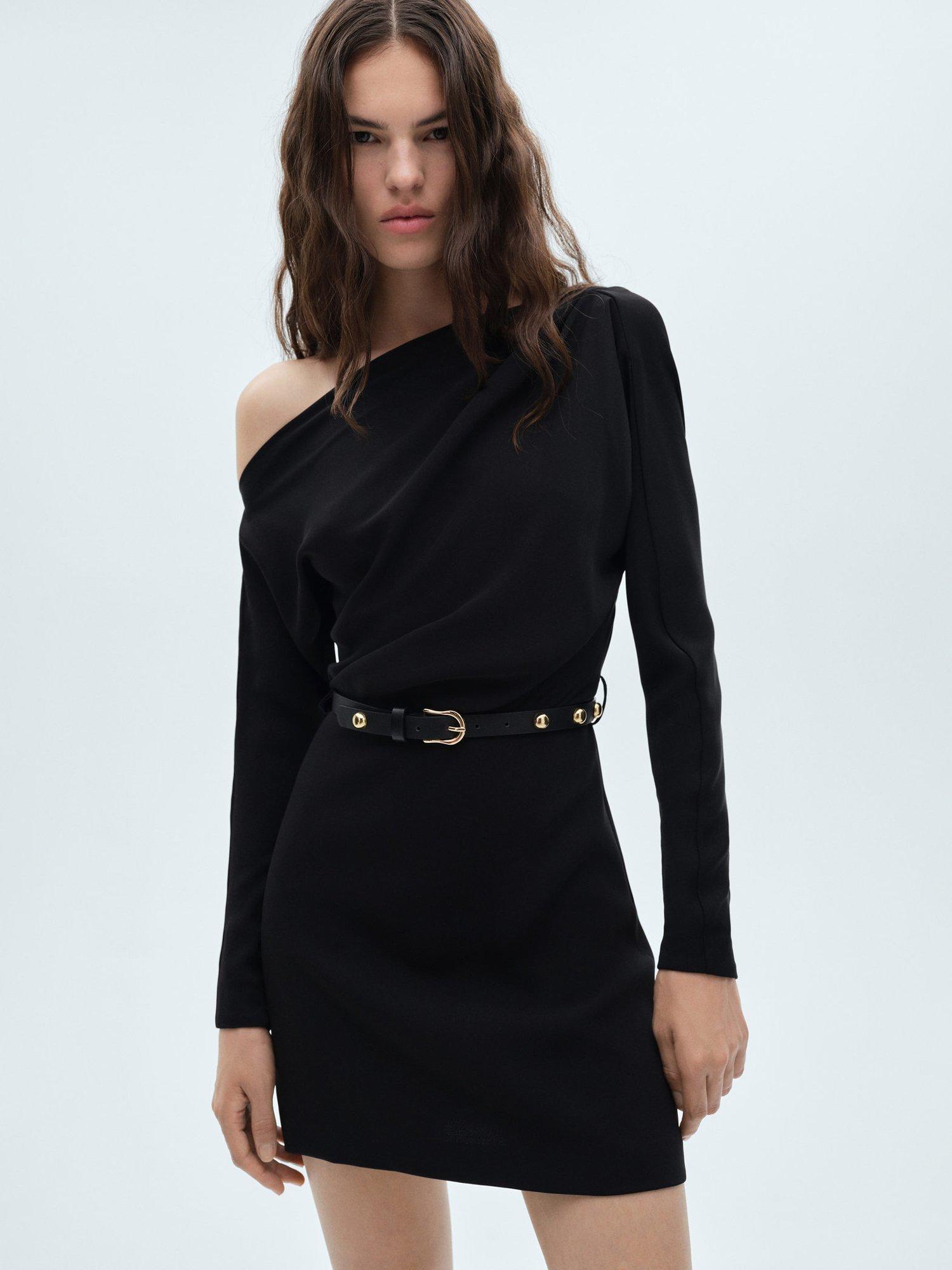 Mango Cris Asymmetric Dress, Black
