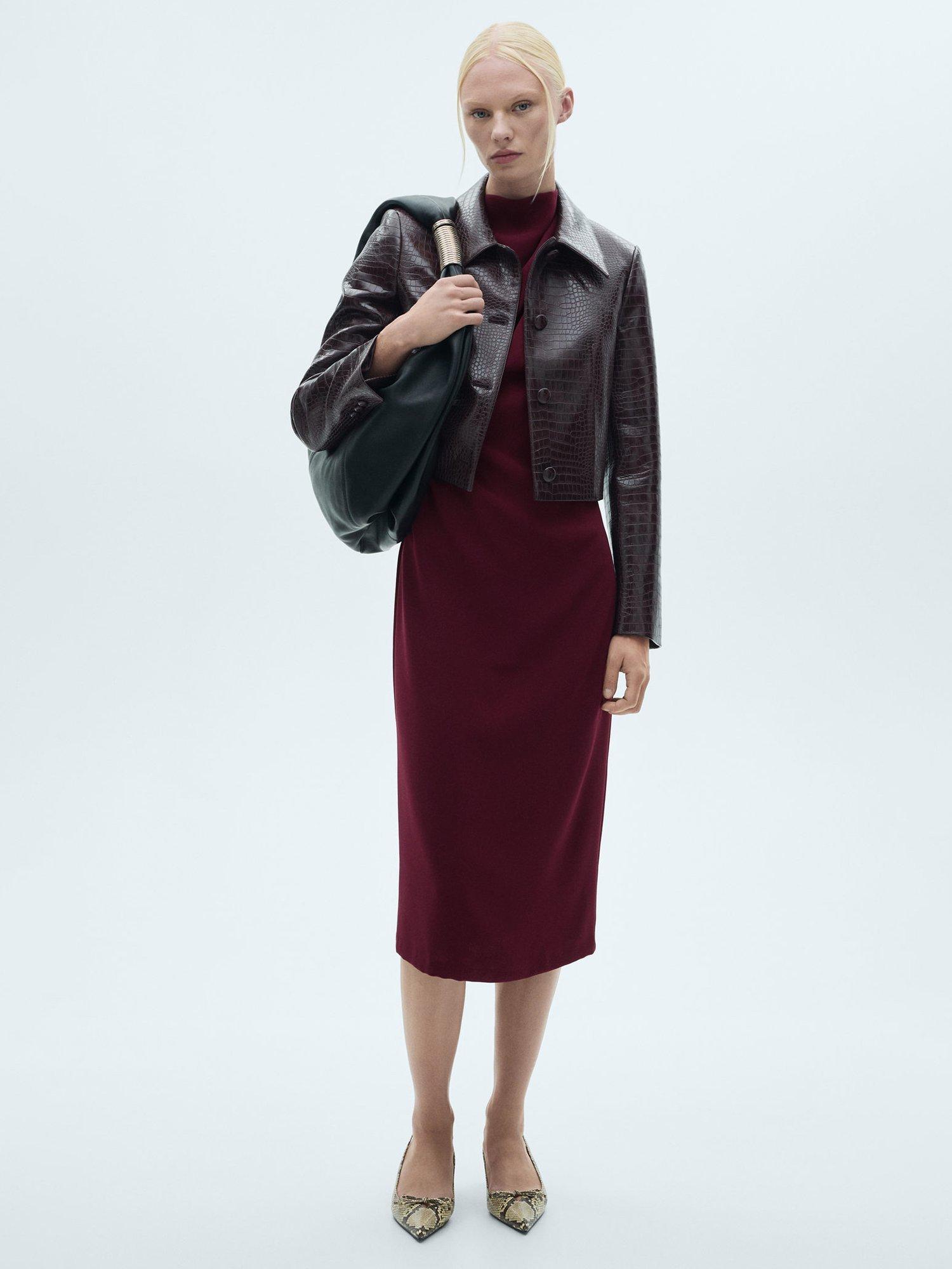 Product image 1 of 8, which shows Mango Gante Gathered Dress, Dark Red, 10
