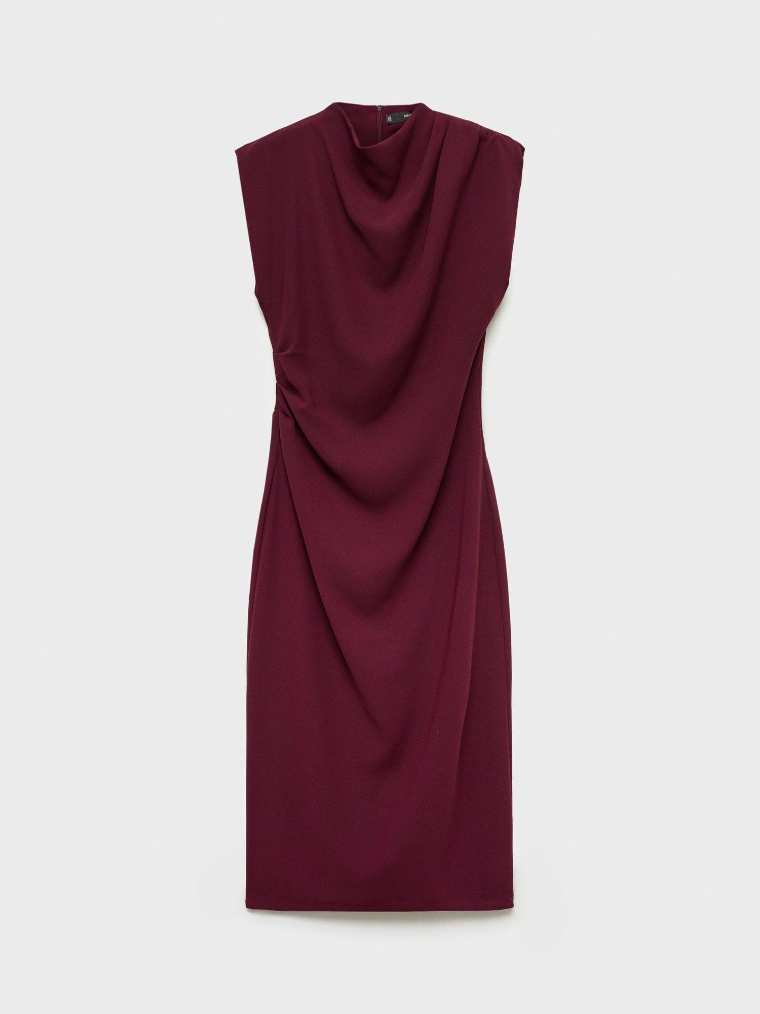 Product image 3 of 8, which shows Mango Gante Gathered Dress, Dark Red, 10