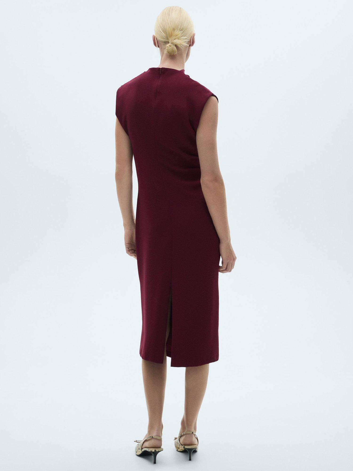 Product image 4 of 8, which shows Mango Gante Gathered Dress, Dark Red, 10